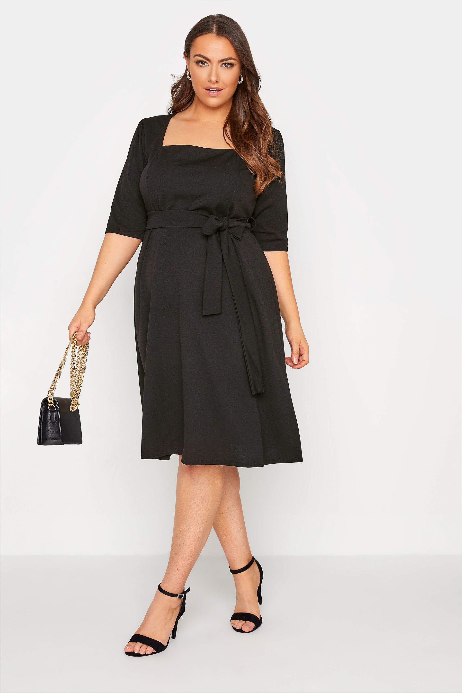 Robes Grande Taille Grande taille  Robes Noires | YOURS LONDON - Robe Noire Encolure Carrée - AE92841