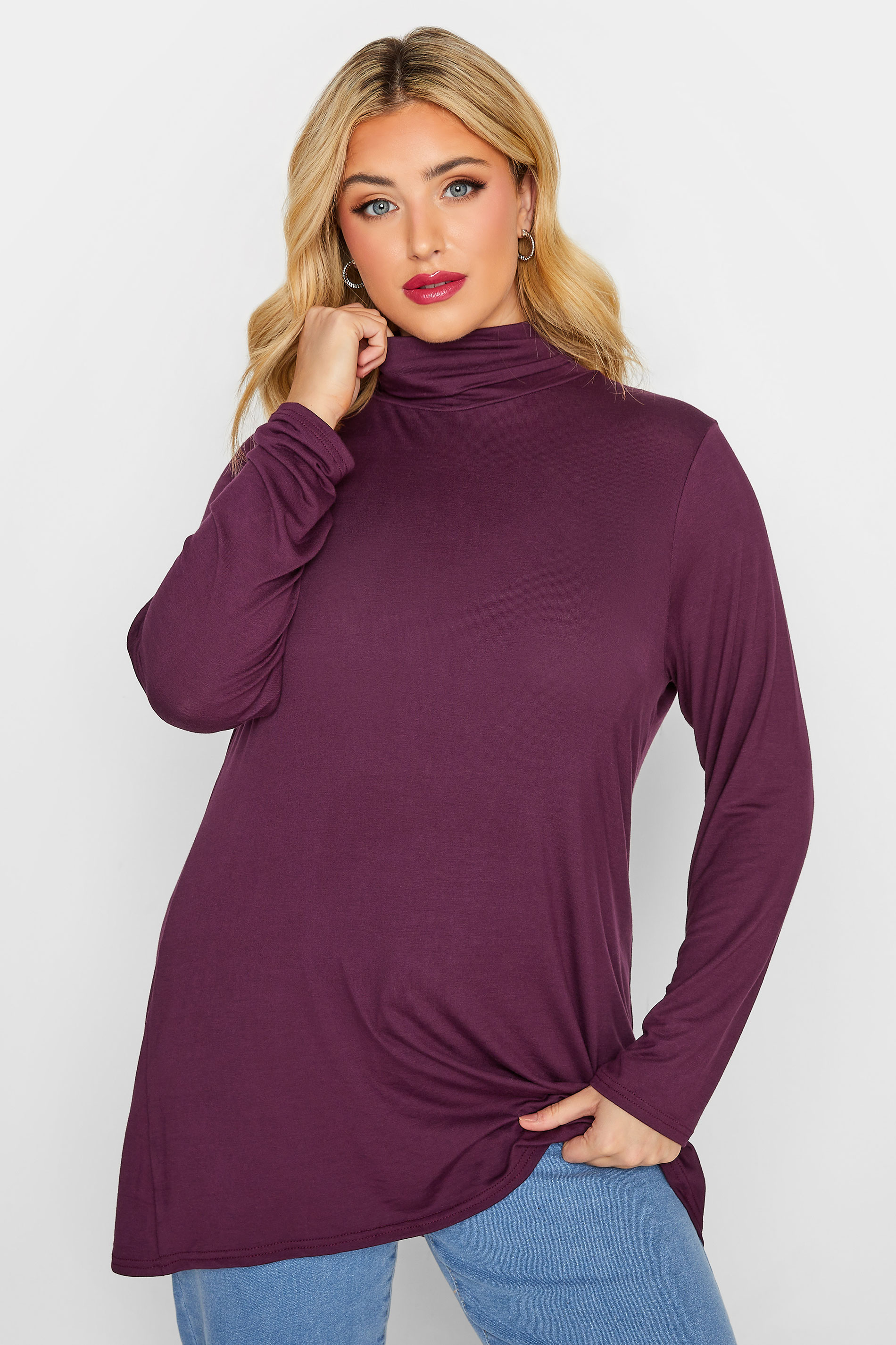 LIMITED COLLECTION Plus Size Berry Purple Turtle Neck Top | Yours Clothing 1
