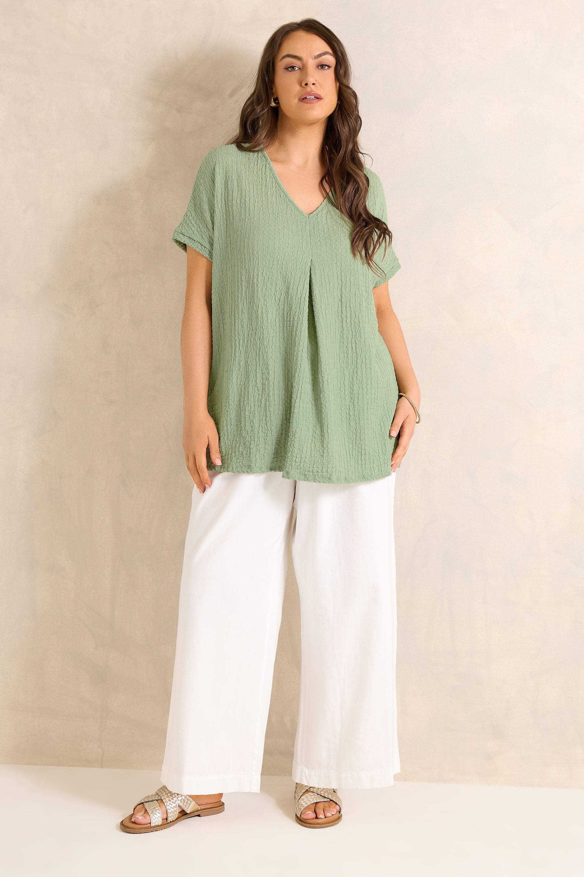 EVANS Plus Size Sage Green Plisse Pleat Top | Evans 1