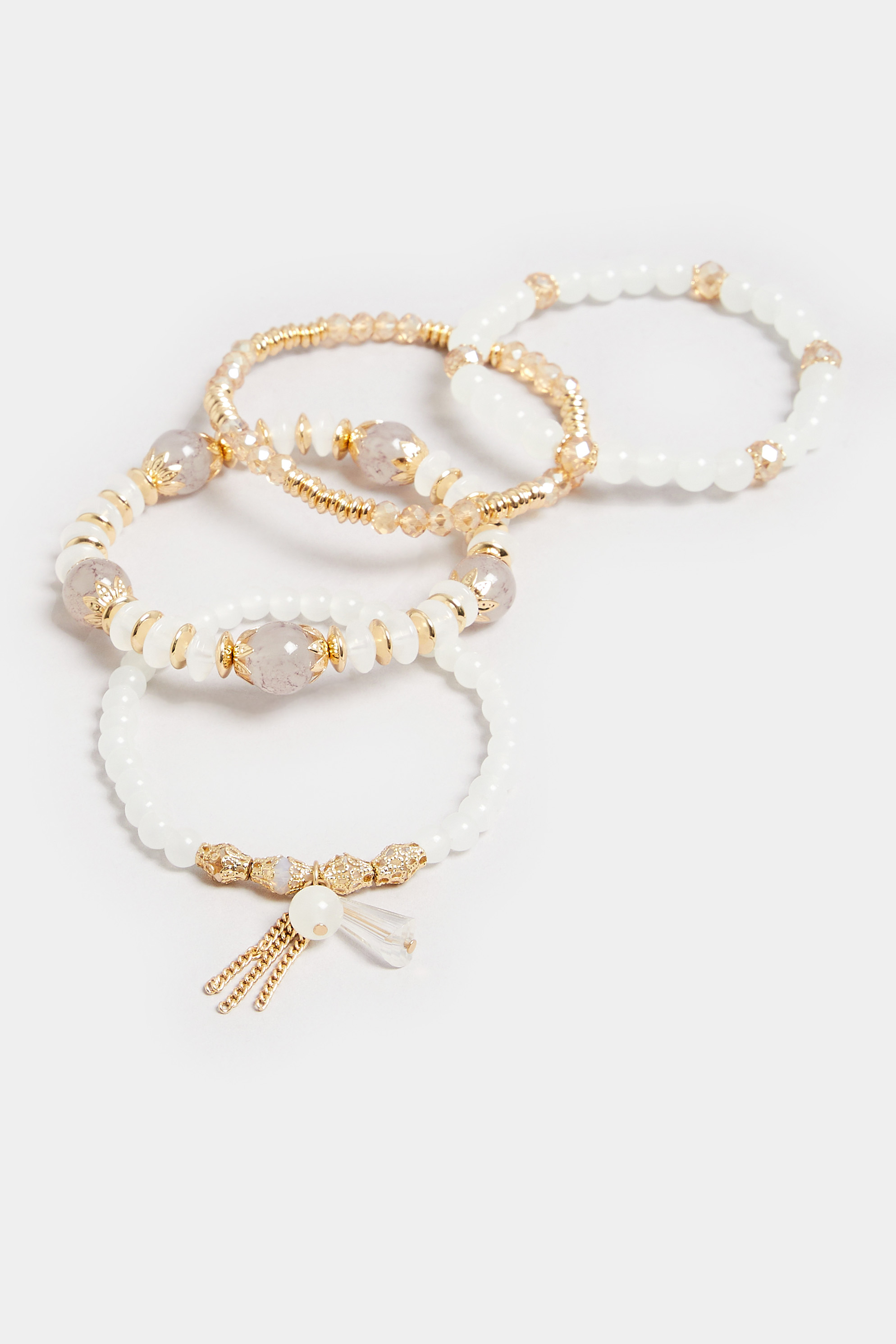 4 PACK Gold Tone Bead Stretch Bracelet Set | Yours Clothing 2