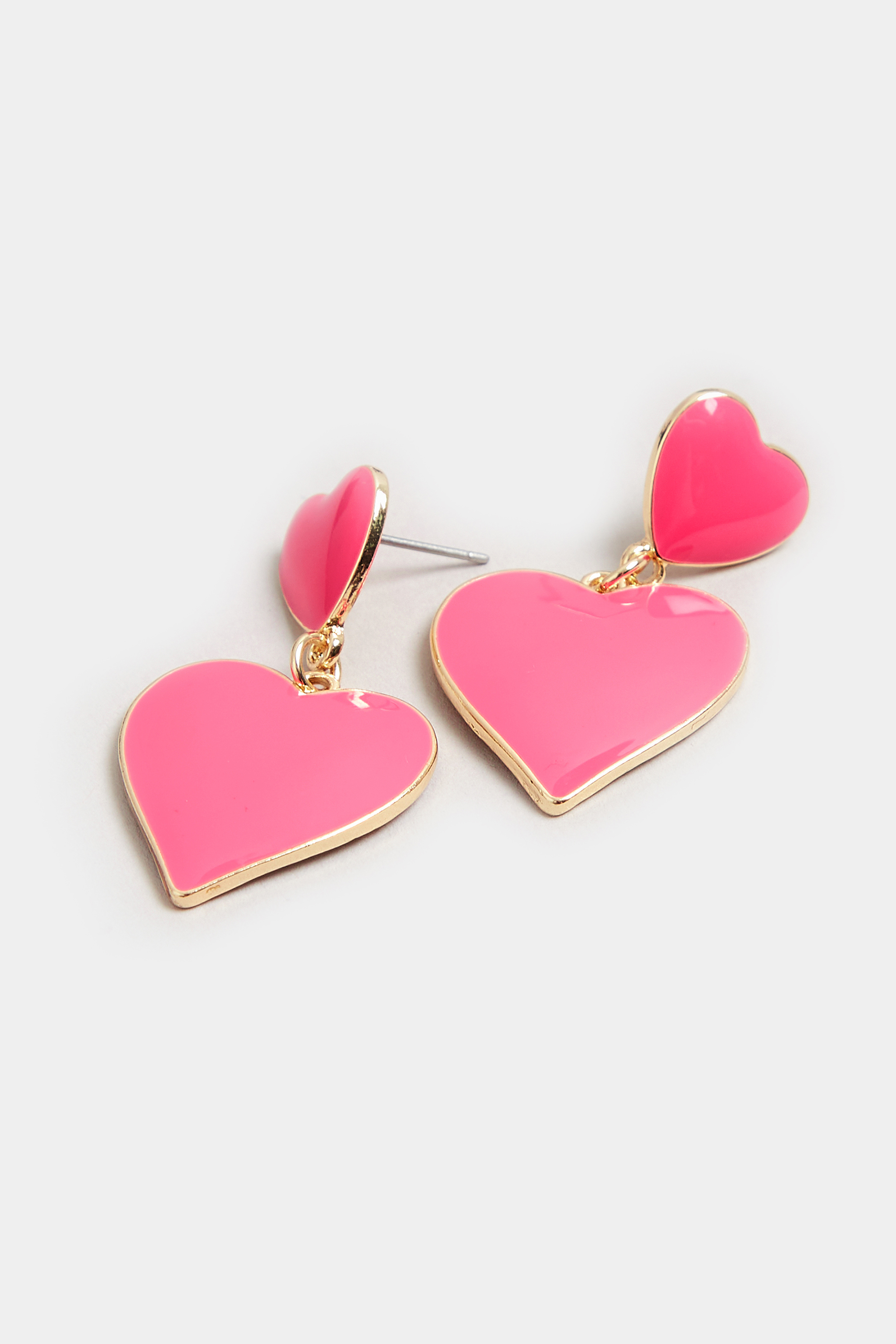 Pink Enamel Heart Drop Earrings | Yours Clothing 3