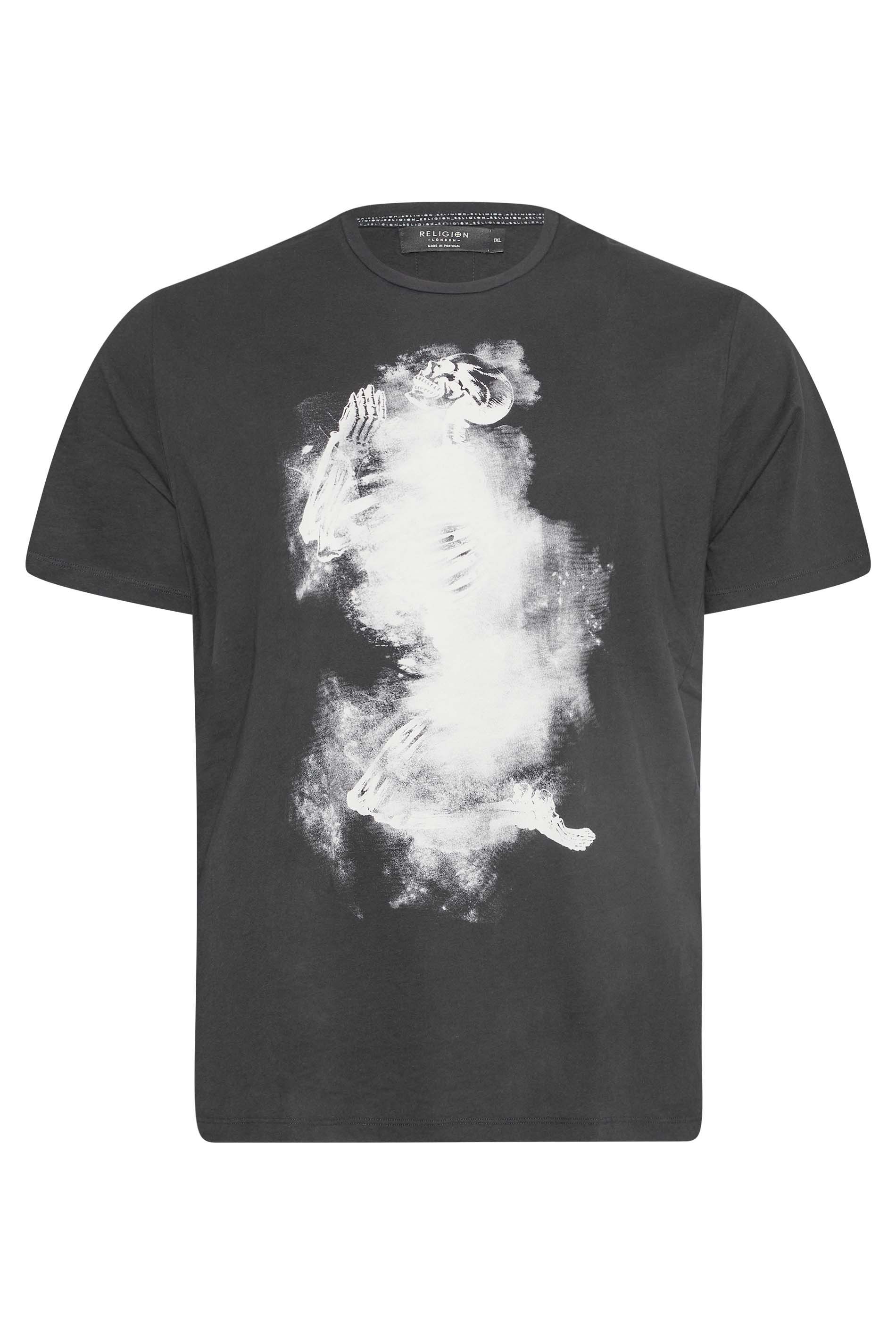 RELIGION Big & Tall Black Skeleton Cloudy T-Shirt | BadRhino