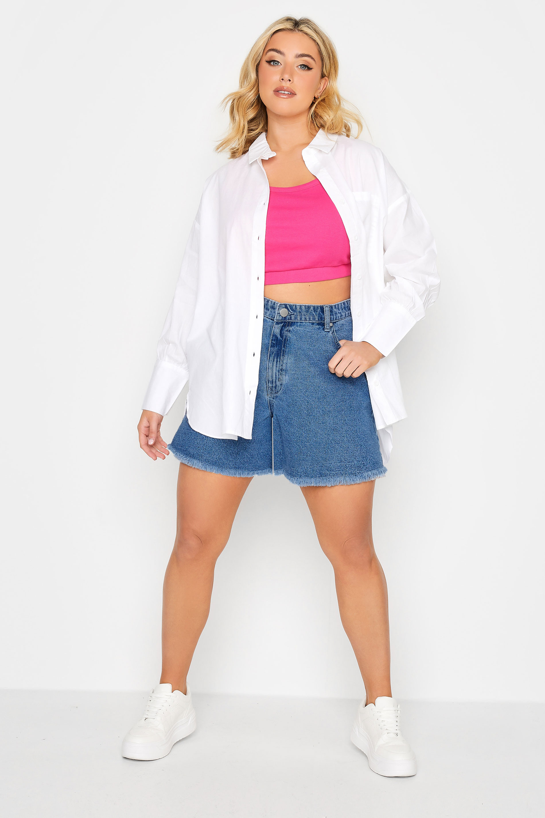 YOURS Plus Size Mid Blue Floaty Denim Shorts | Yours Clothing  2