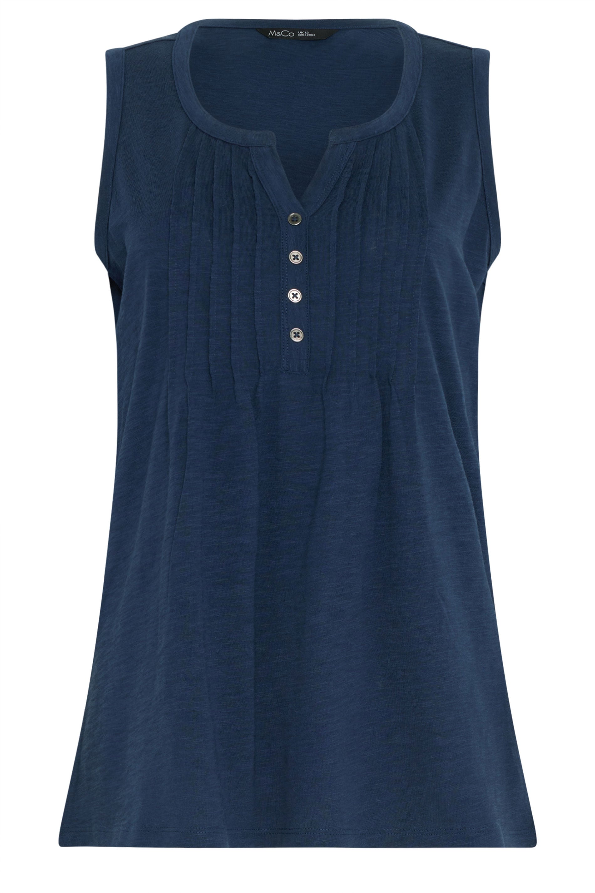 M&Co 2 PACK Navy Blue Floral Cotton Sleeveless Henley Tops | M&Co 9