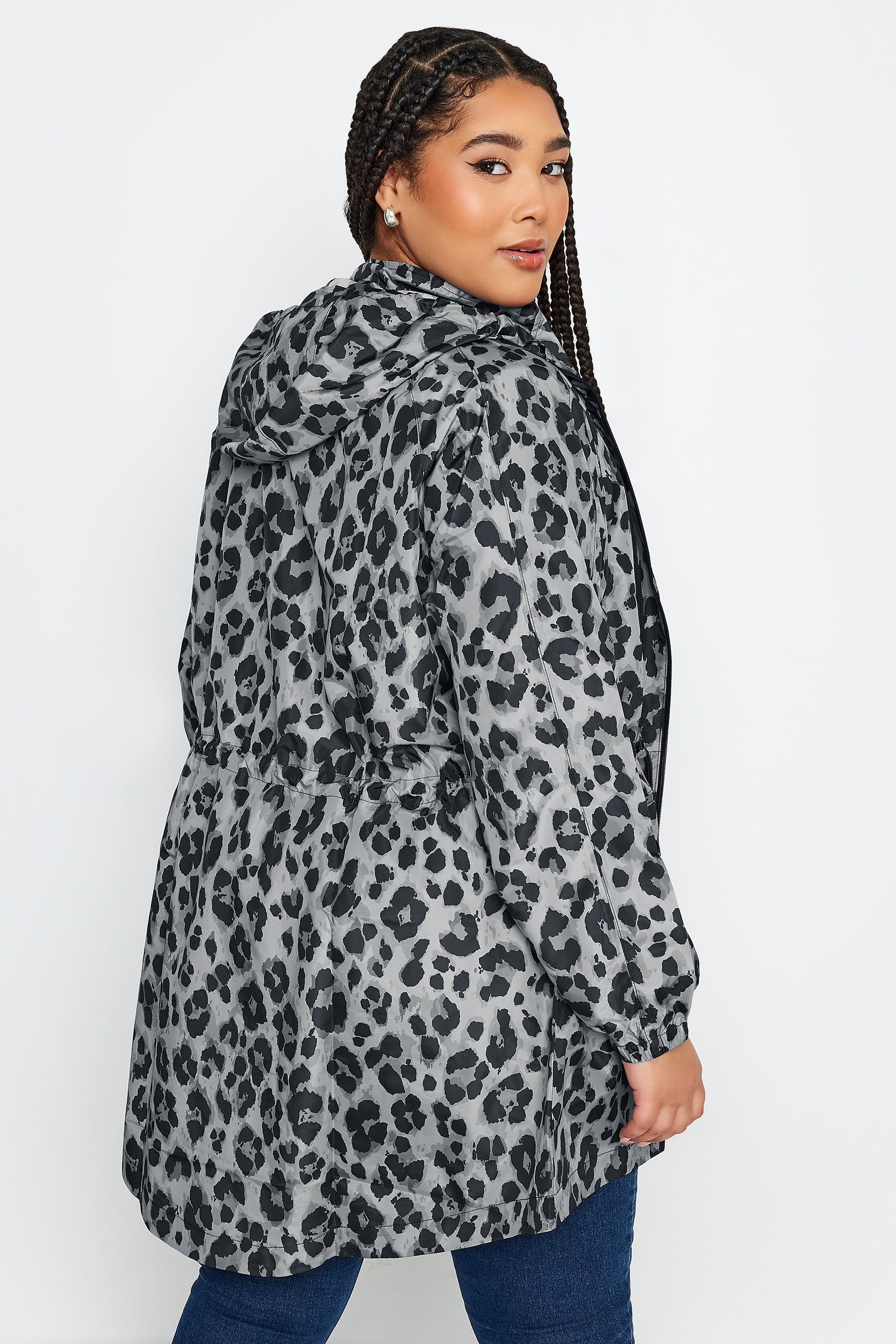 YOURS Plus Size Grey Animal Print Lightweight Parka Jacket | Yours Clothing 3
