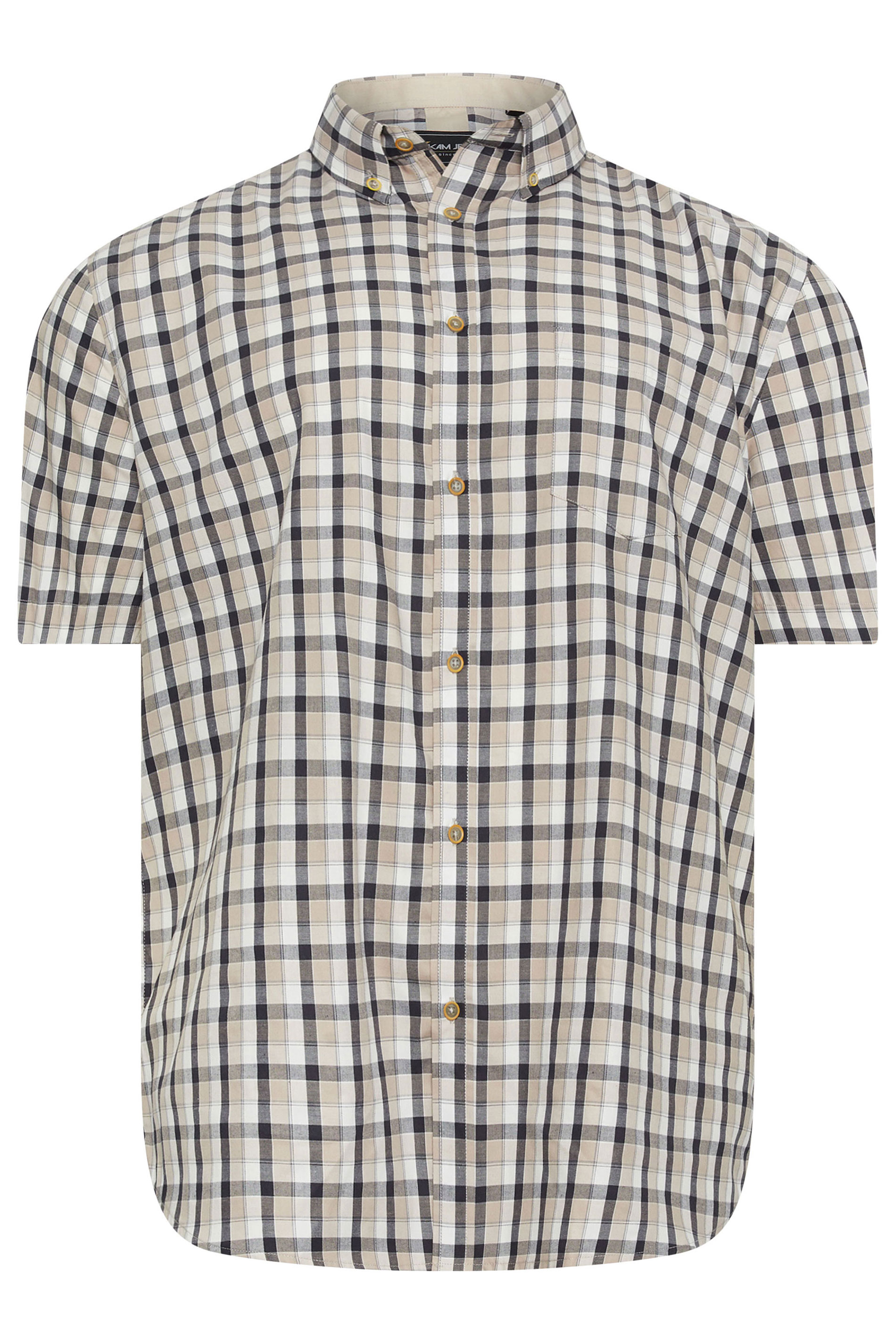 KAM Big & Tall Stone Beige Multi Short Sleeve Check Shirt | BadRhino 3