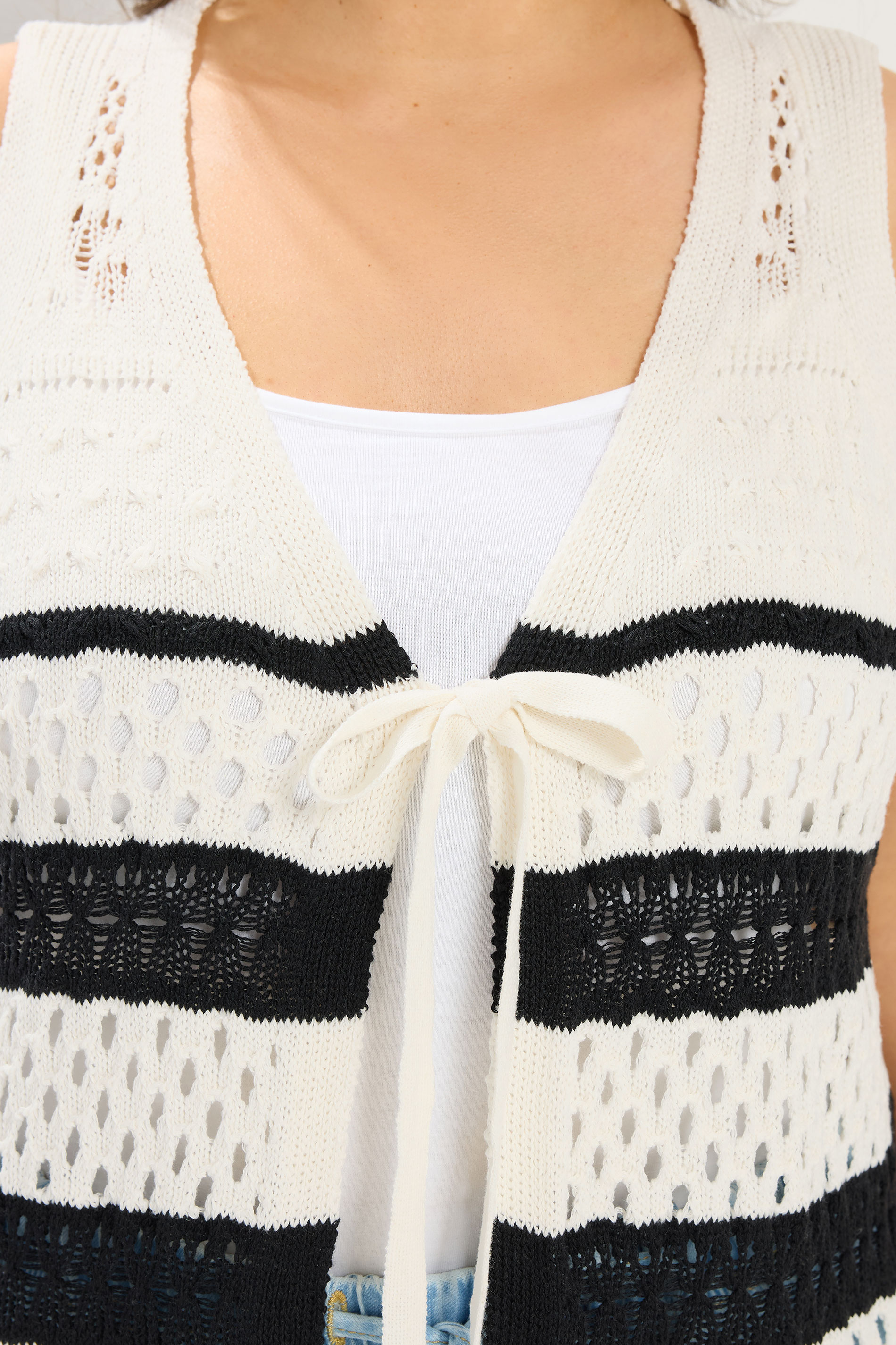YOURS Plus Size Stripe Crochet Waistcoat | Yours Clothing 4