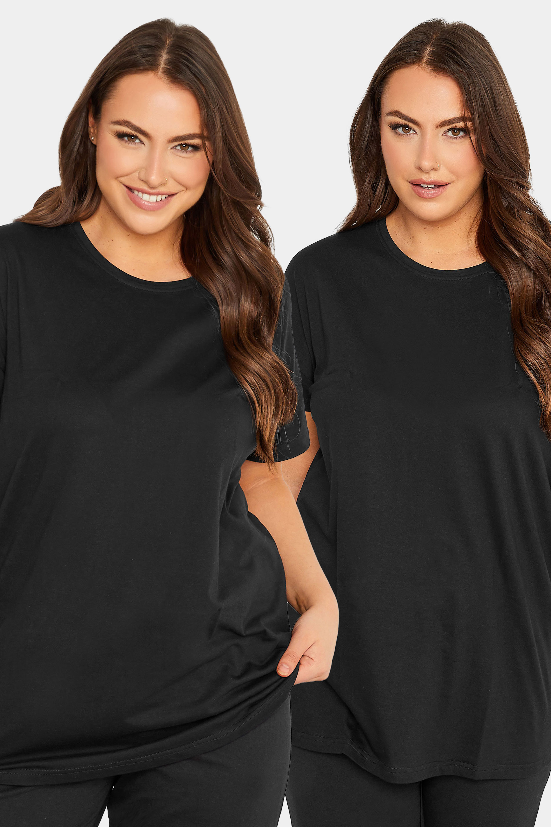 YOURS Curve Plus Size 2 PACK Black Pyjama Tops | Yours Clothing  1