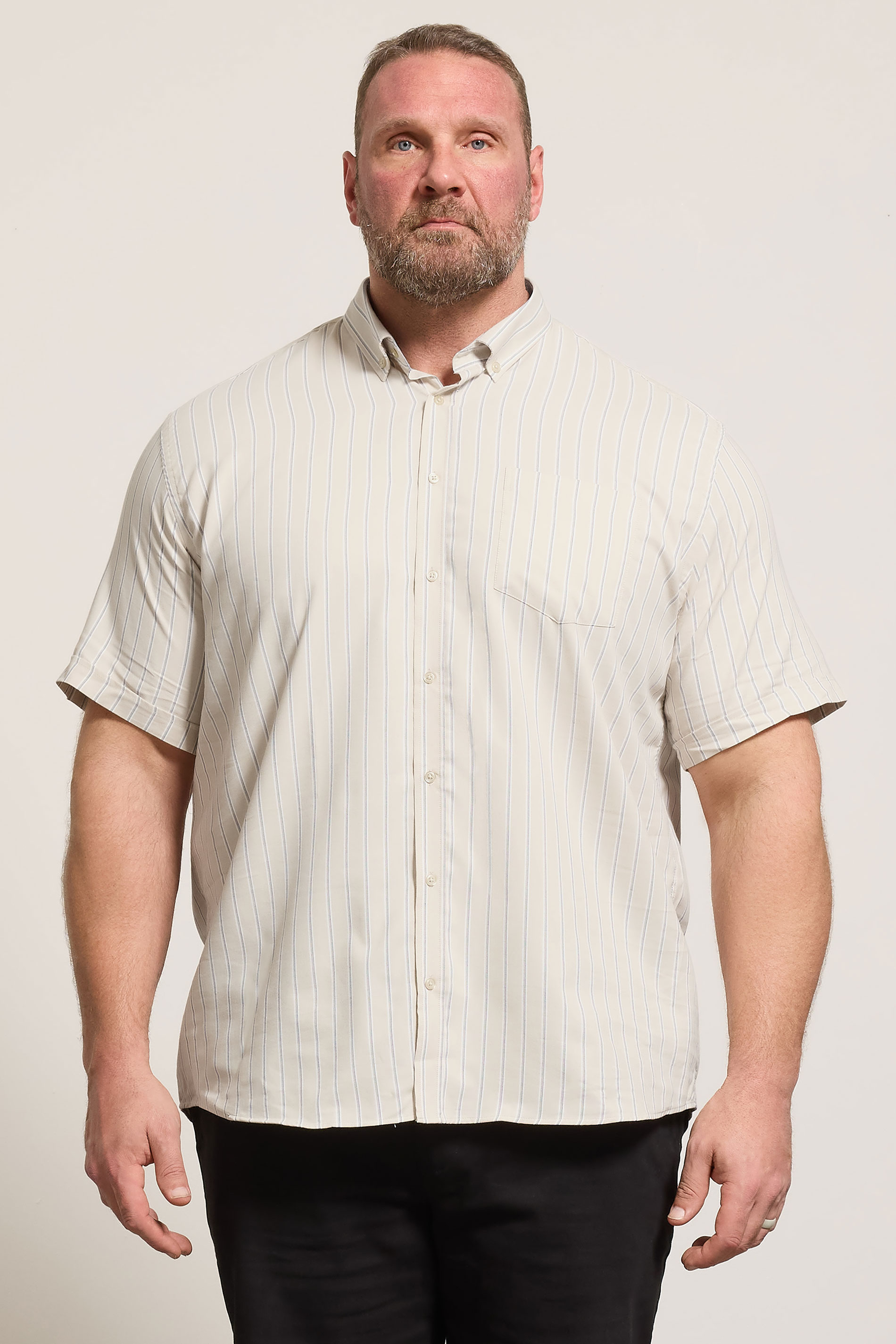 KAM Big & Tall Stone Brown Short Sleeve Stripe Shirt | BadRhino 3