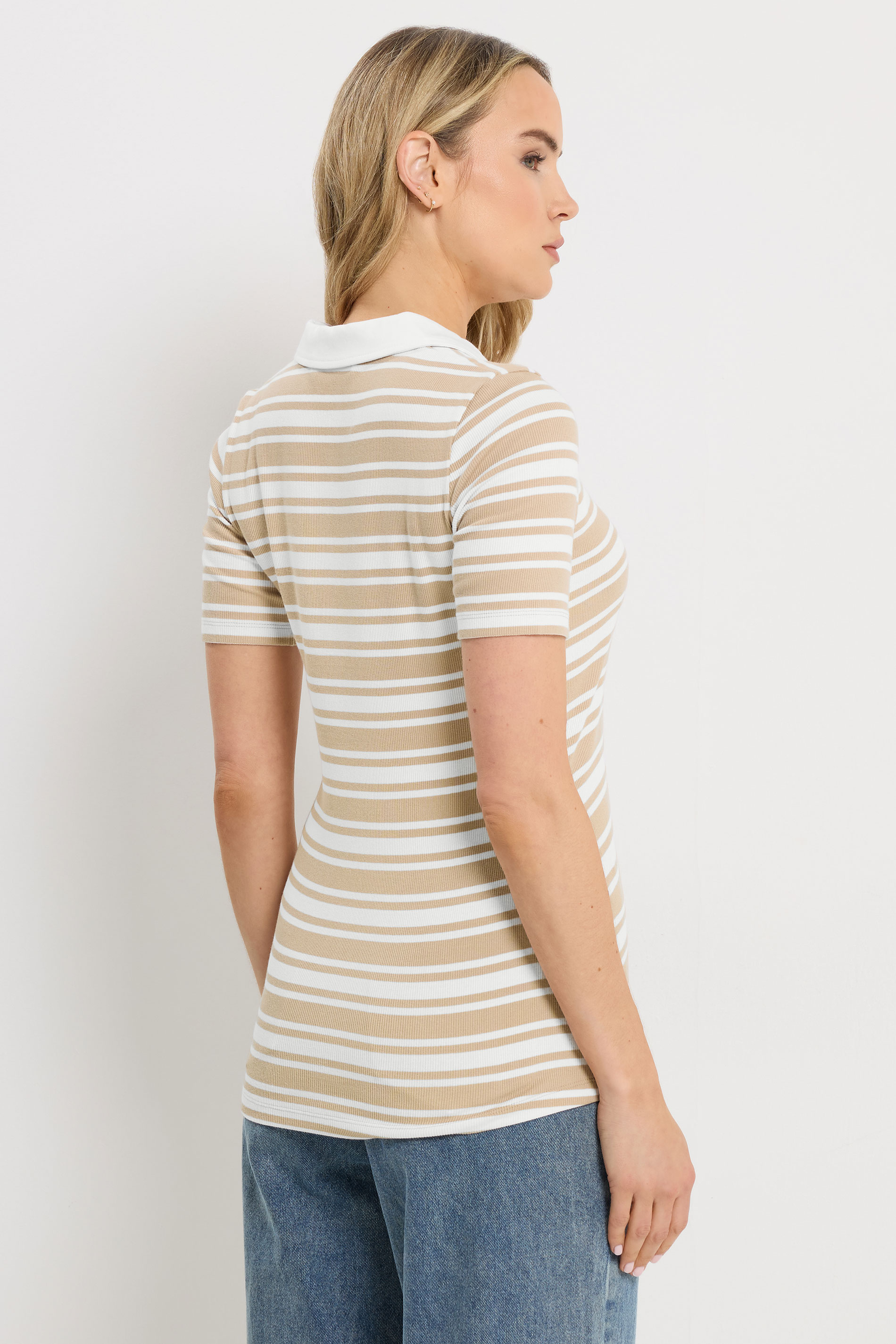 LTS Tall Women's Natural Brown & White Stripe Polo Top | Long Tall Sally 4