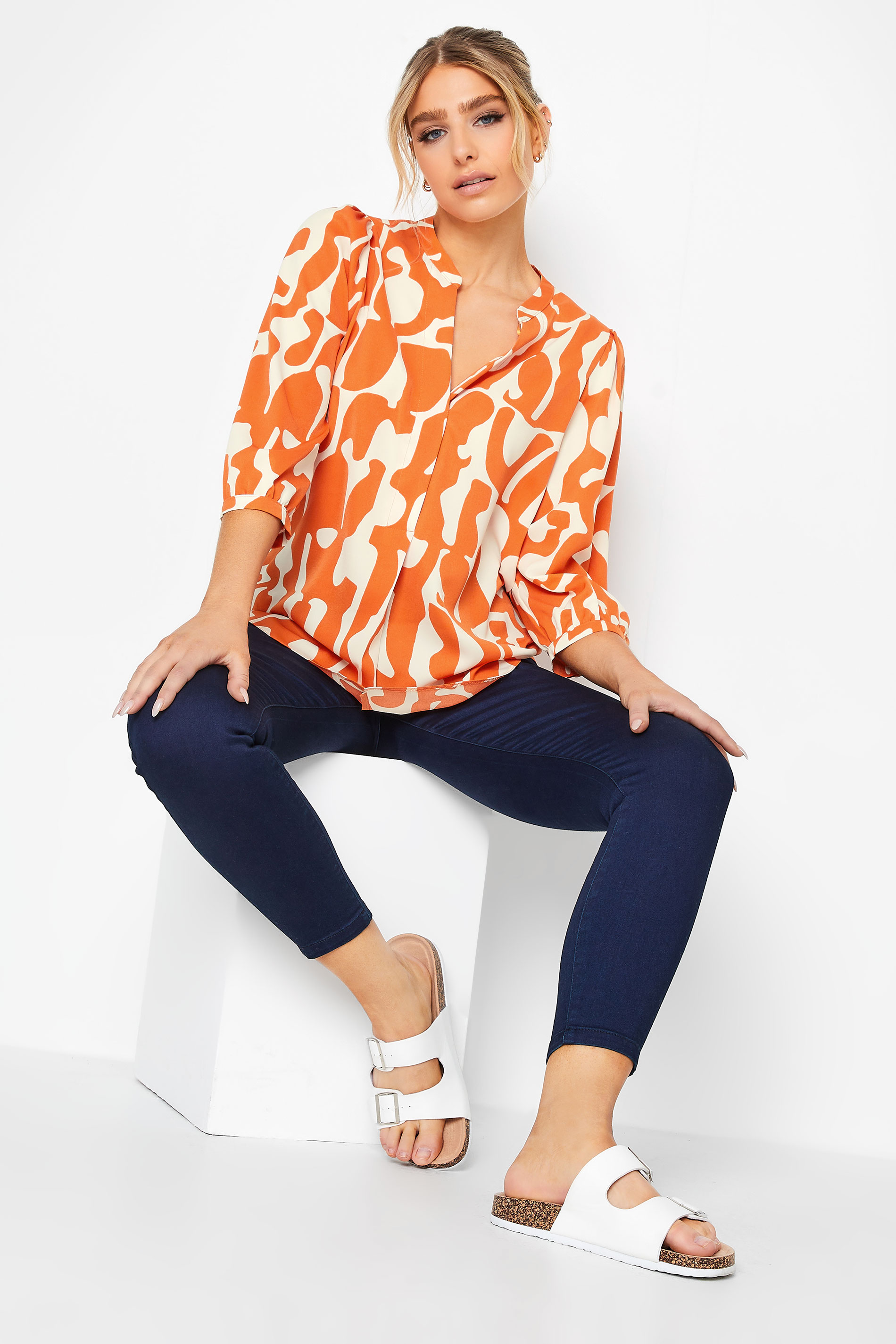 M&Co Orange Abstract Print 3/4 Sleeve Blouse | M&Co
