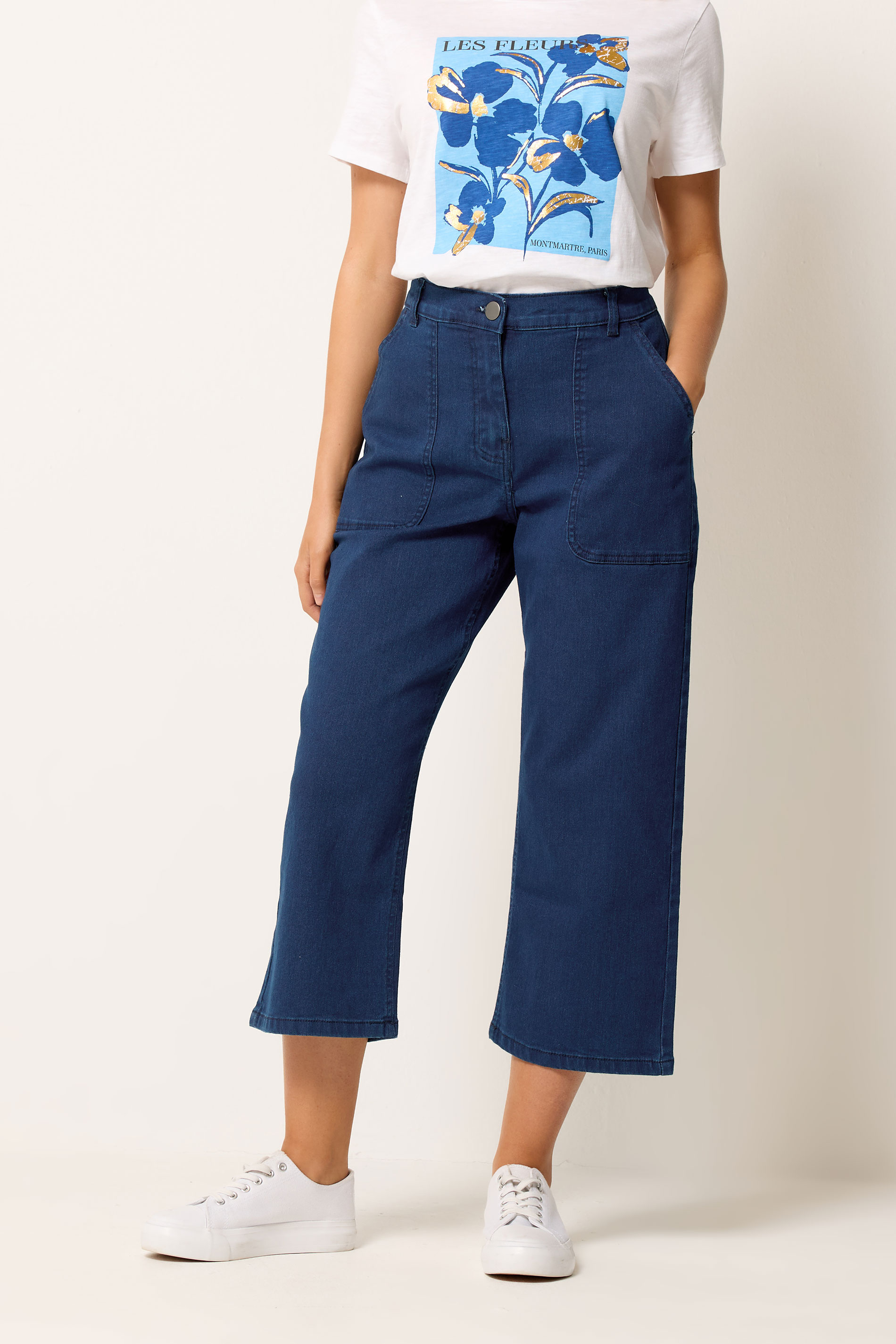 M&Co Indigo Blue Stretch Carpenter Cropped Jeans | M&Co 3