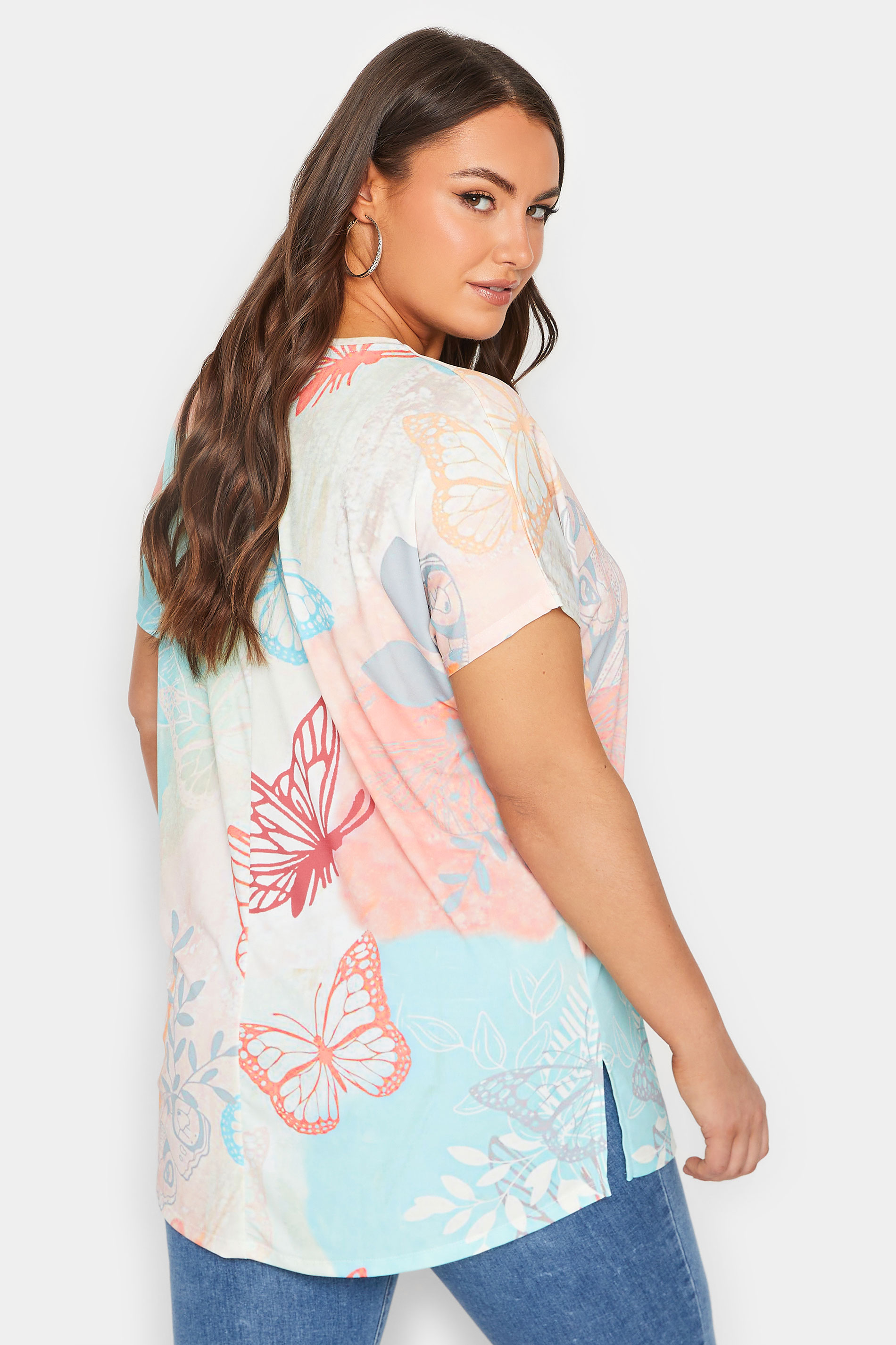 YOURS Curve Plus Size White Butterfly Print T-Shirt | Yours Clothing  3