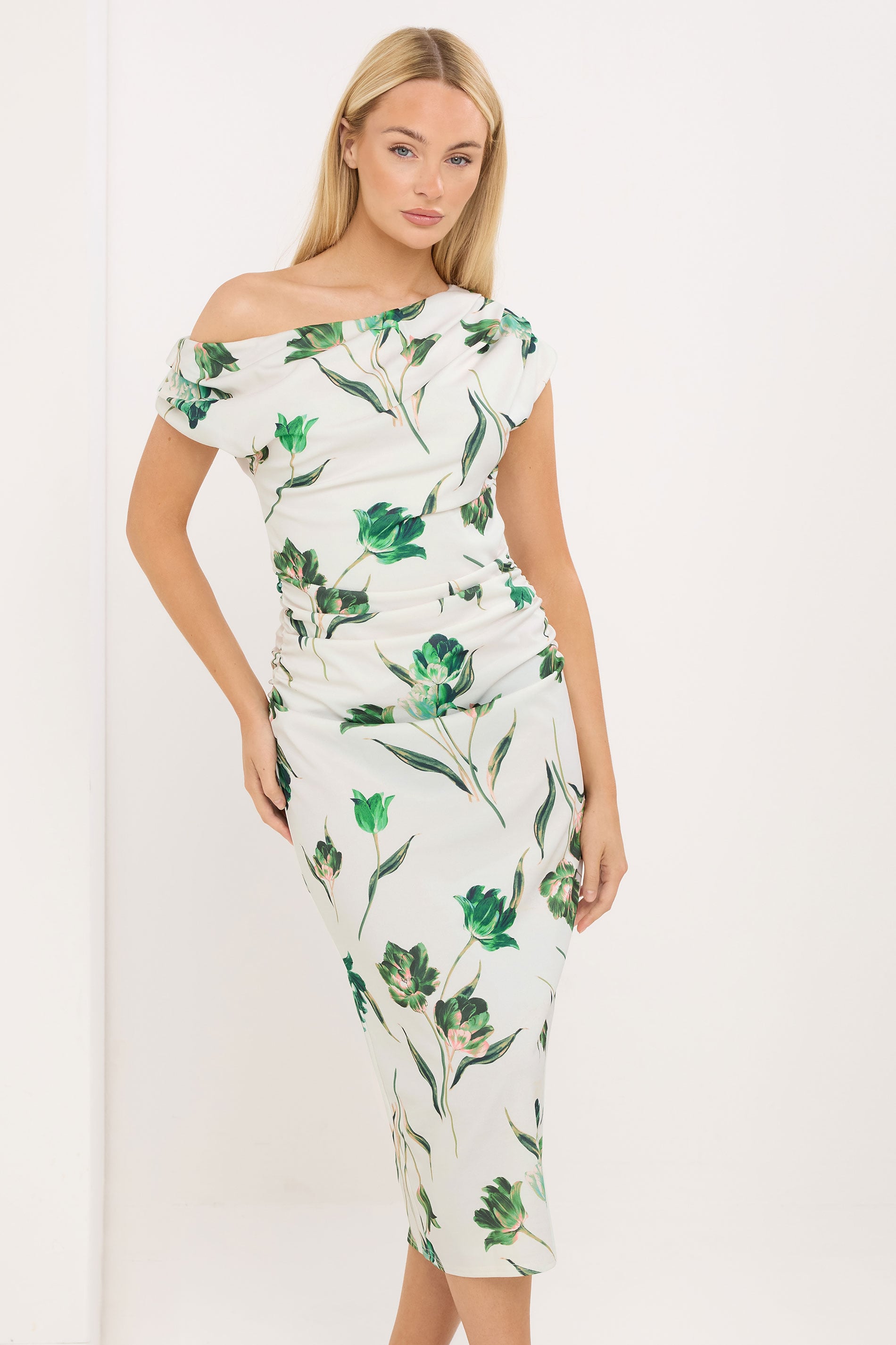 STAR White Floral Draped Midi Dress | StarByJM 3