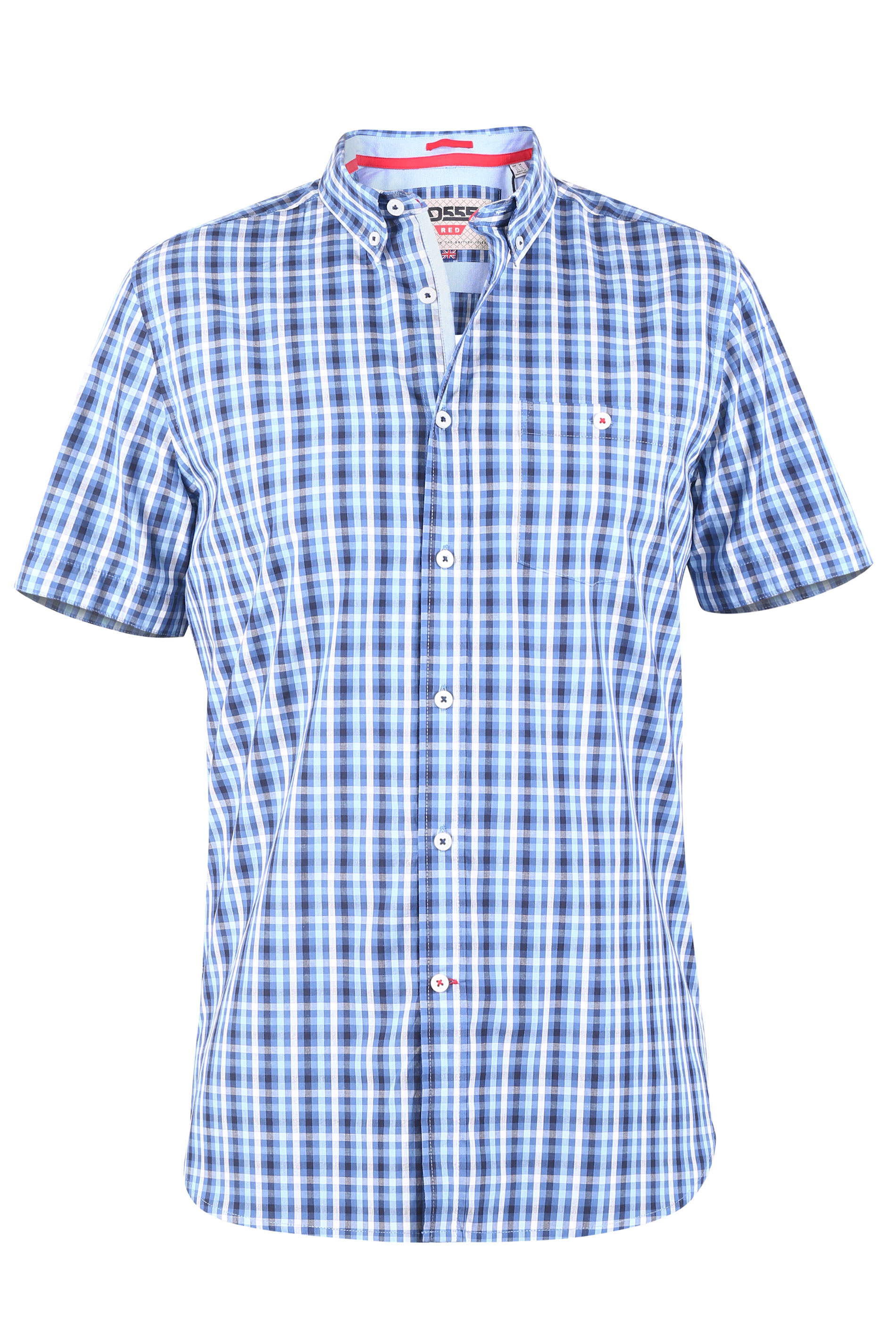 D555 Big & Tall Blue Check Short Sleeve Shirt 1