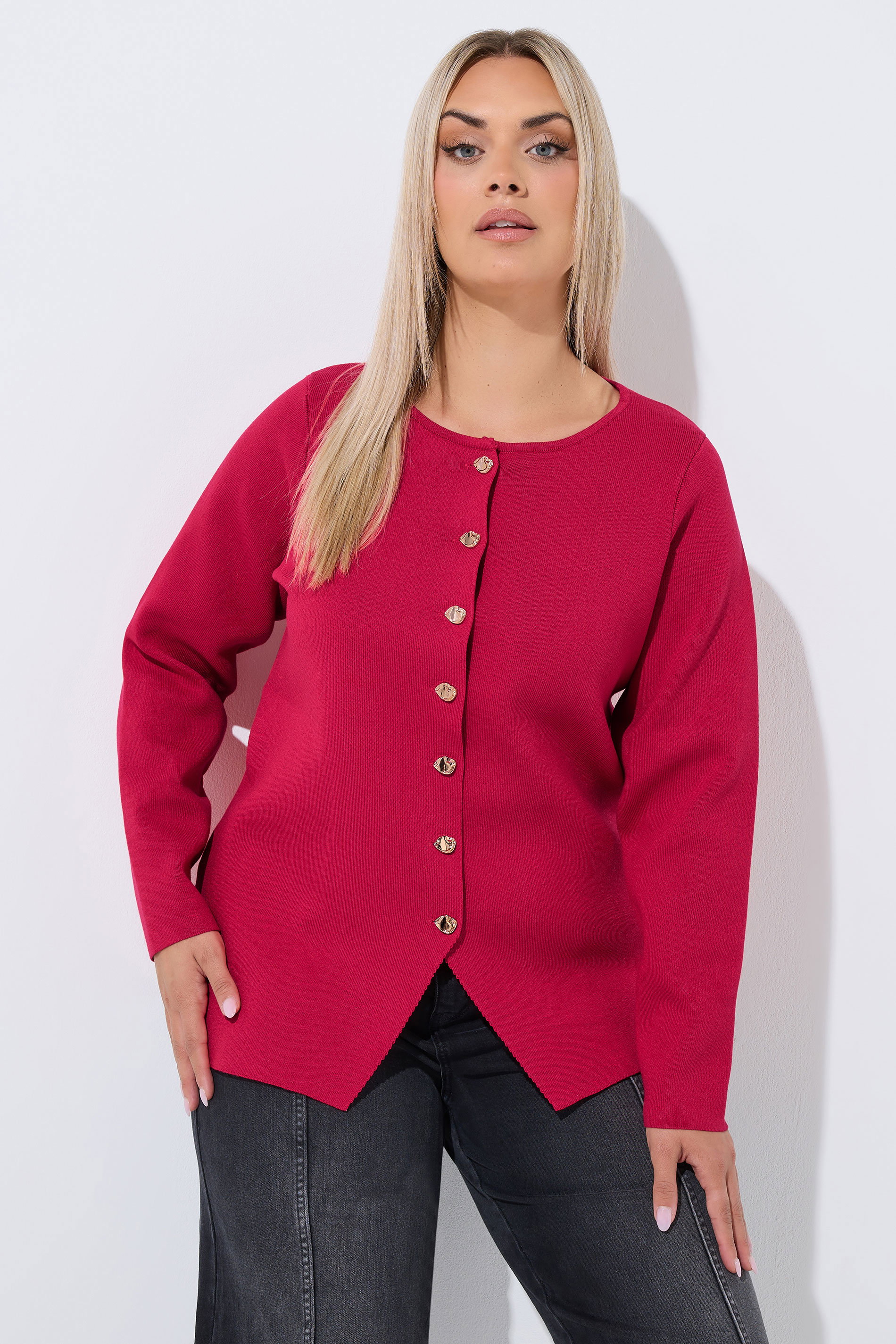 LIMITED COLLECTION Plus Size Cobalt Red Compacted Knit Cardigan | Yours Clothing 3
