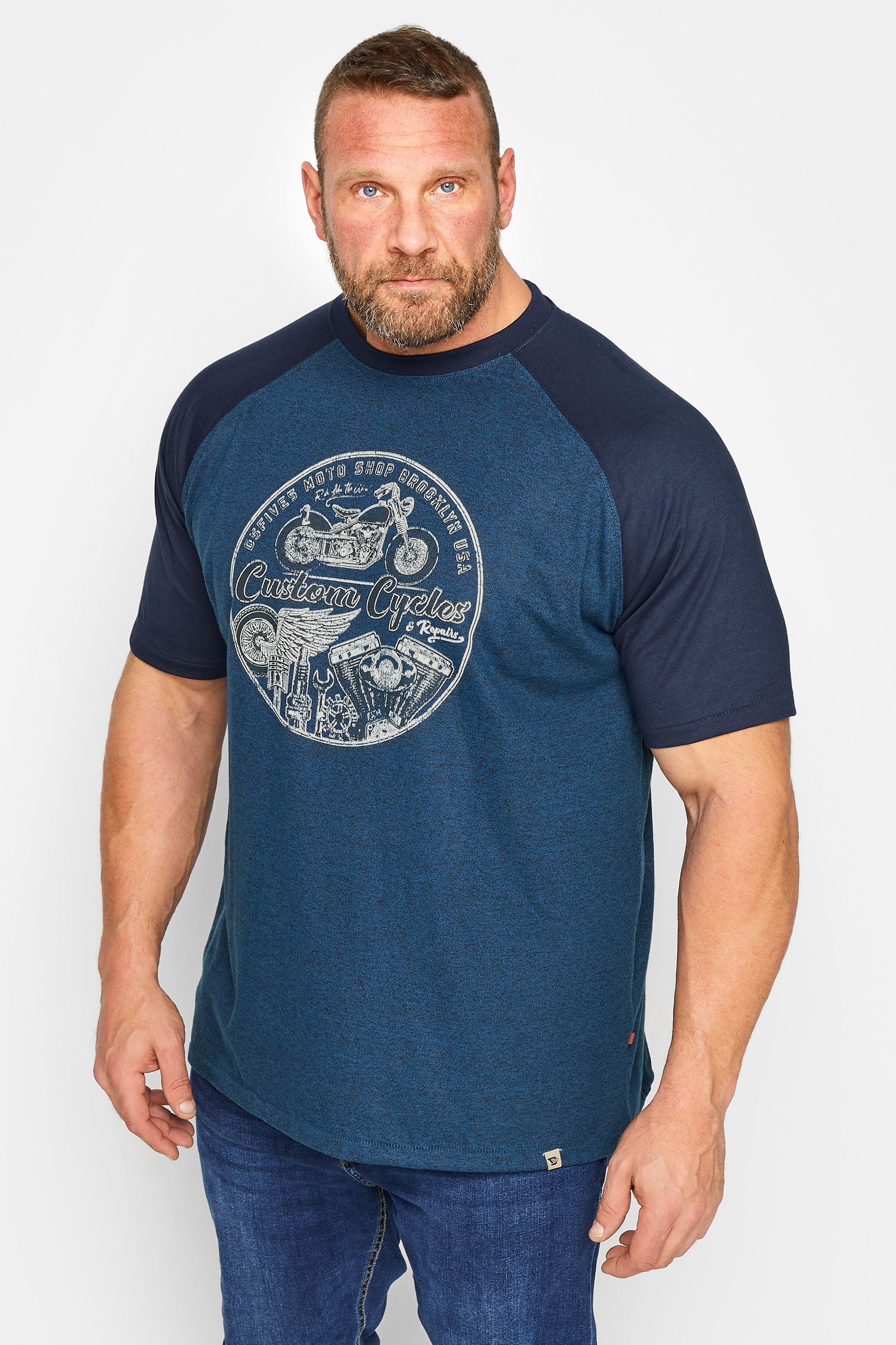 D555 Big & Tall Blue Custom Motorcycle Print Raglan T-Shirt | BadRhino 1