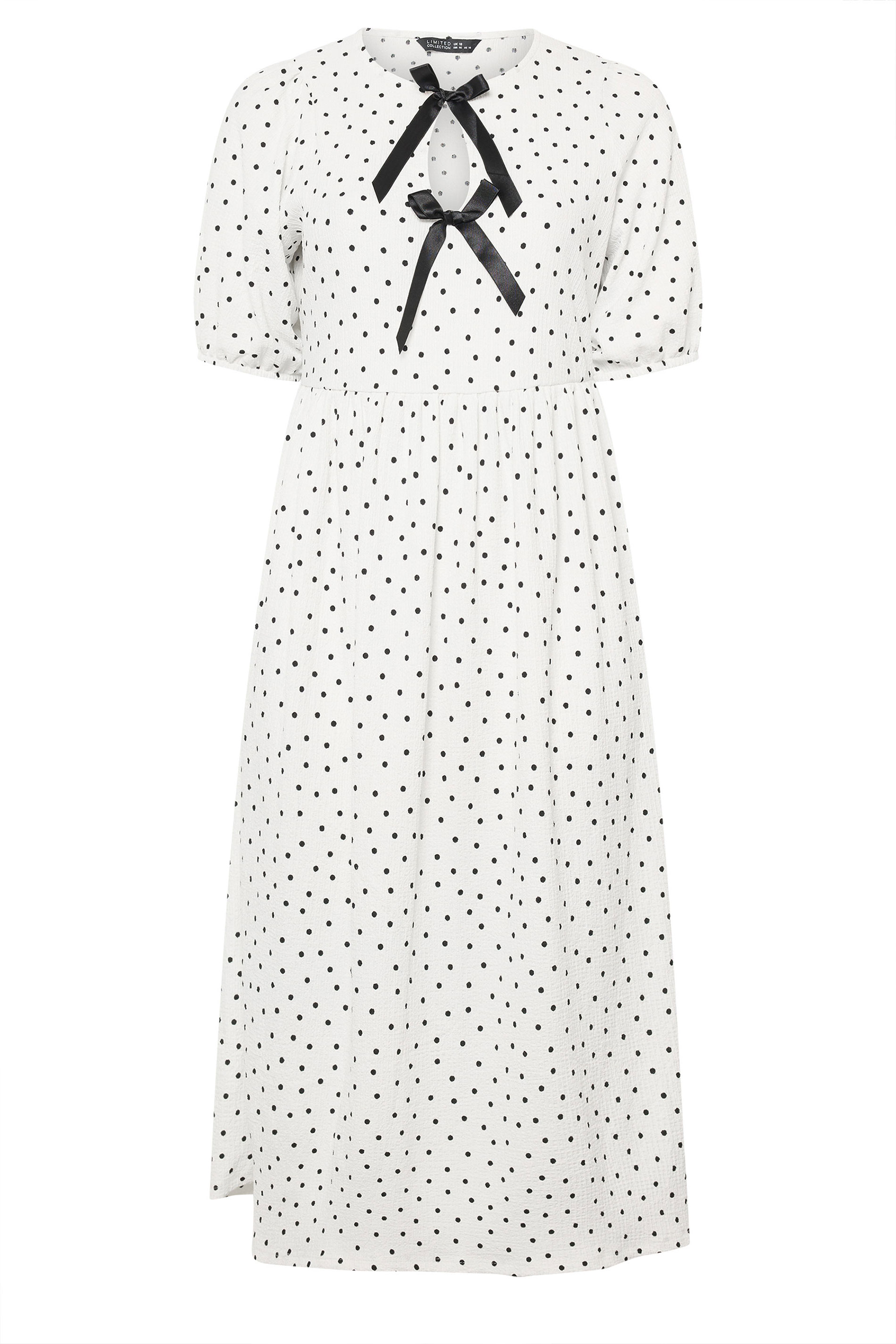 LIMITED COLLECTION Plus Size Ivory White Polka Dot Bow Dress | Yours Clothing 5