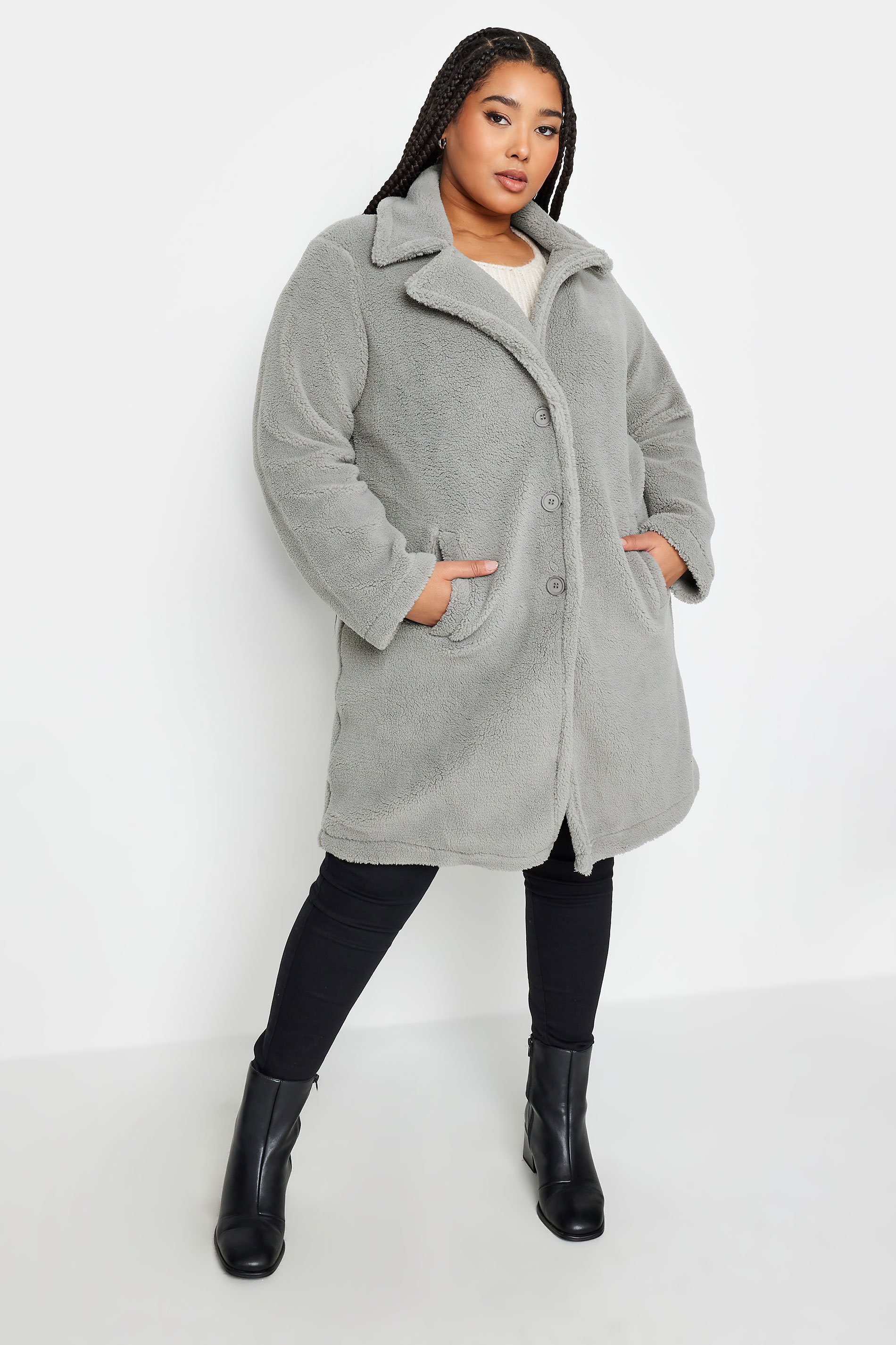 YOURS Plus Size Grey Faux Fur Coat | Yours Clothing 1