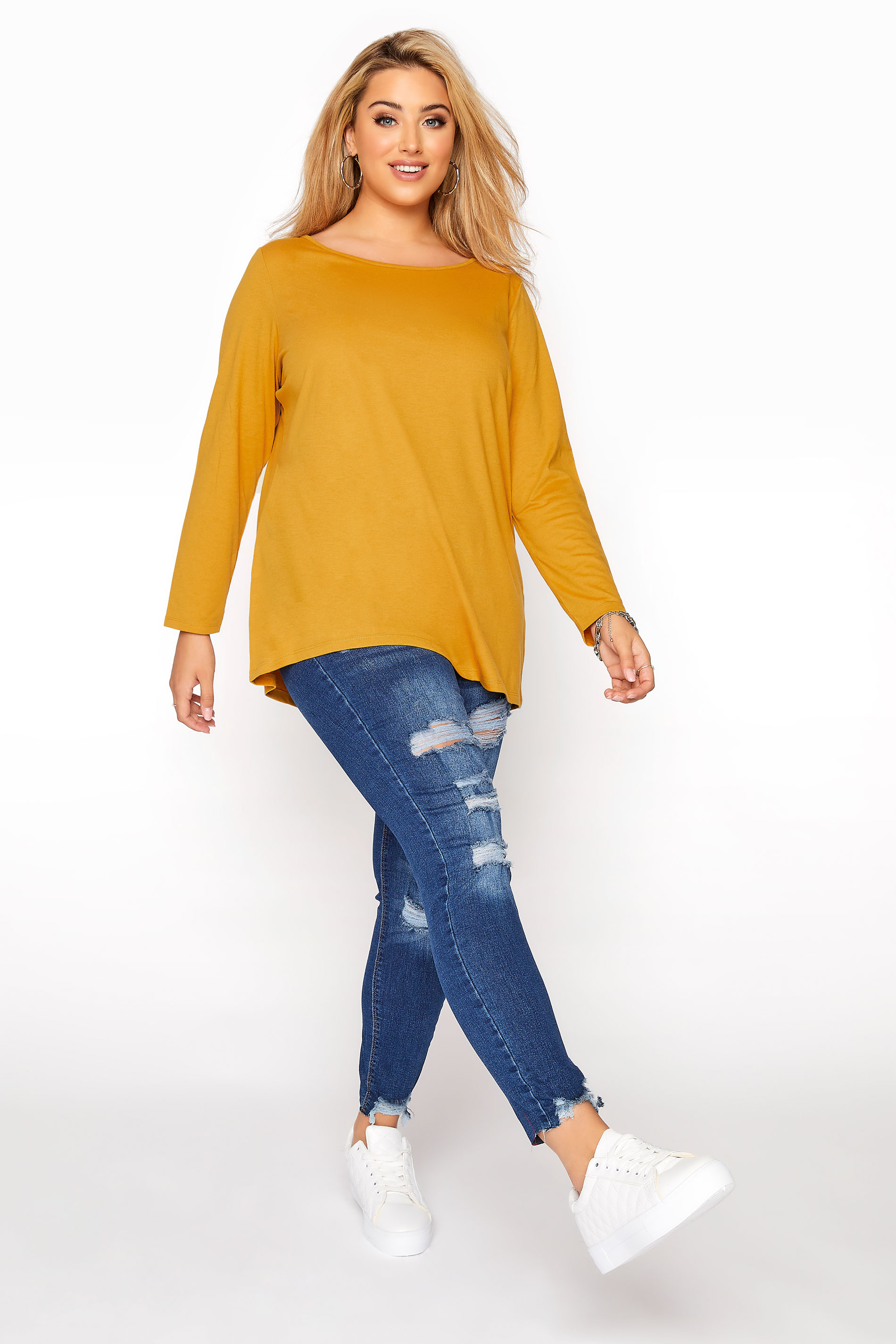 Mustard Yellow Long Sleeve Scoop Neck 