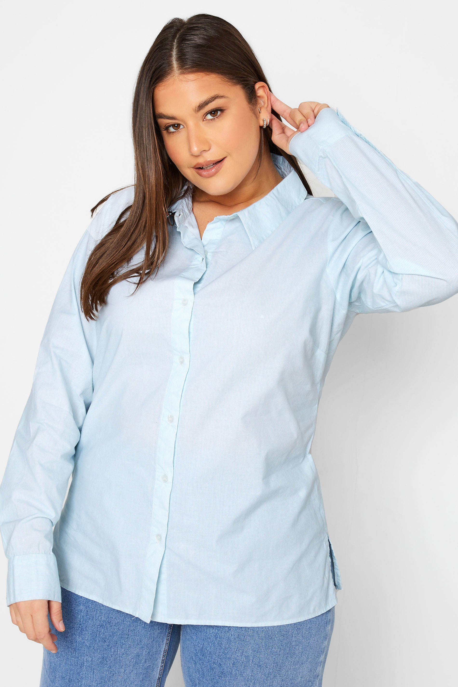 LTS Tall Women's Blue Stripe Fitted Shirt | Long Tall Sally 1