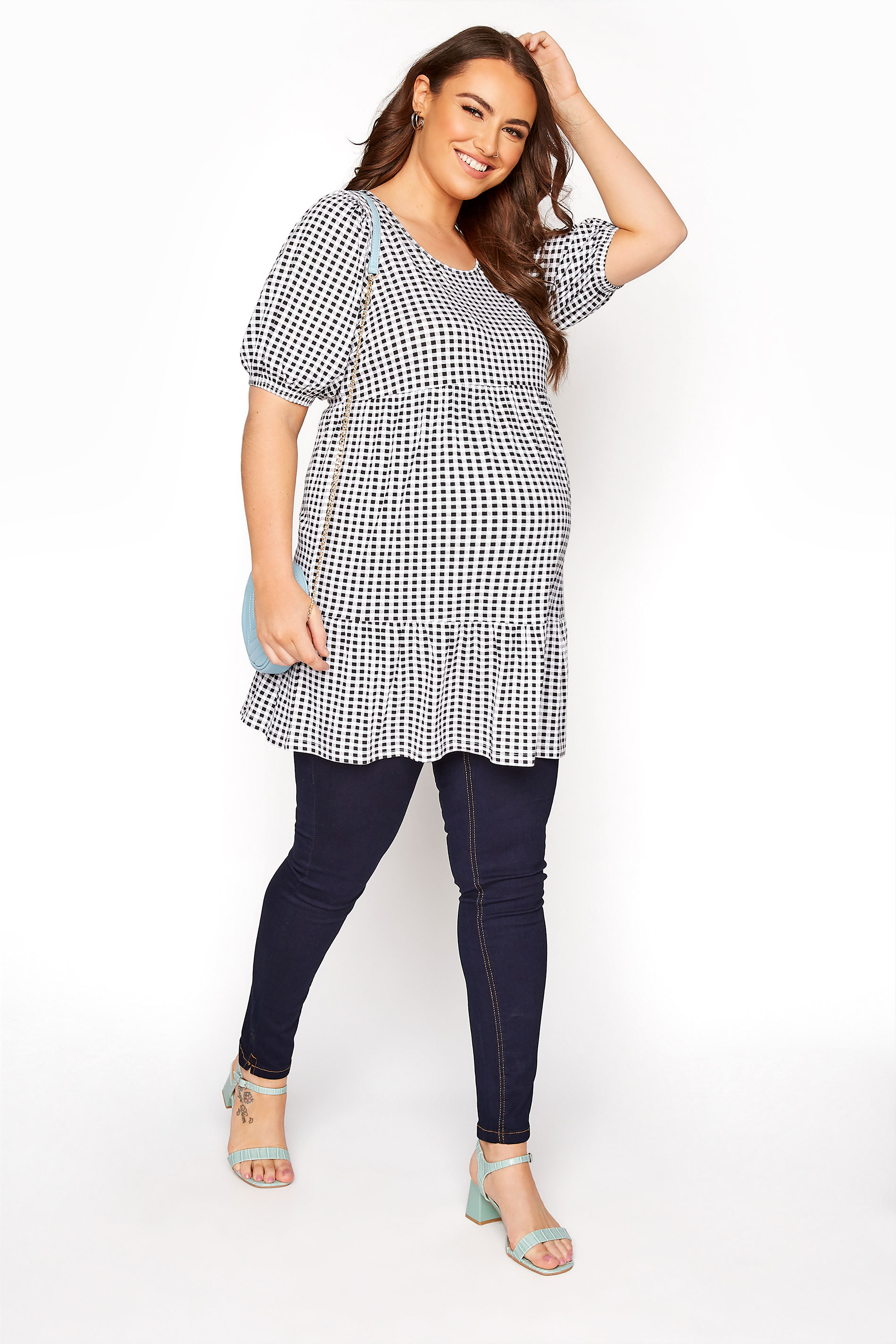 BUMP IT UP MATERNITY Black Gingham Tiered Smock Top