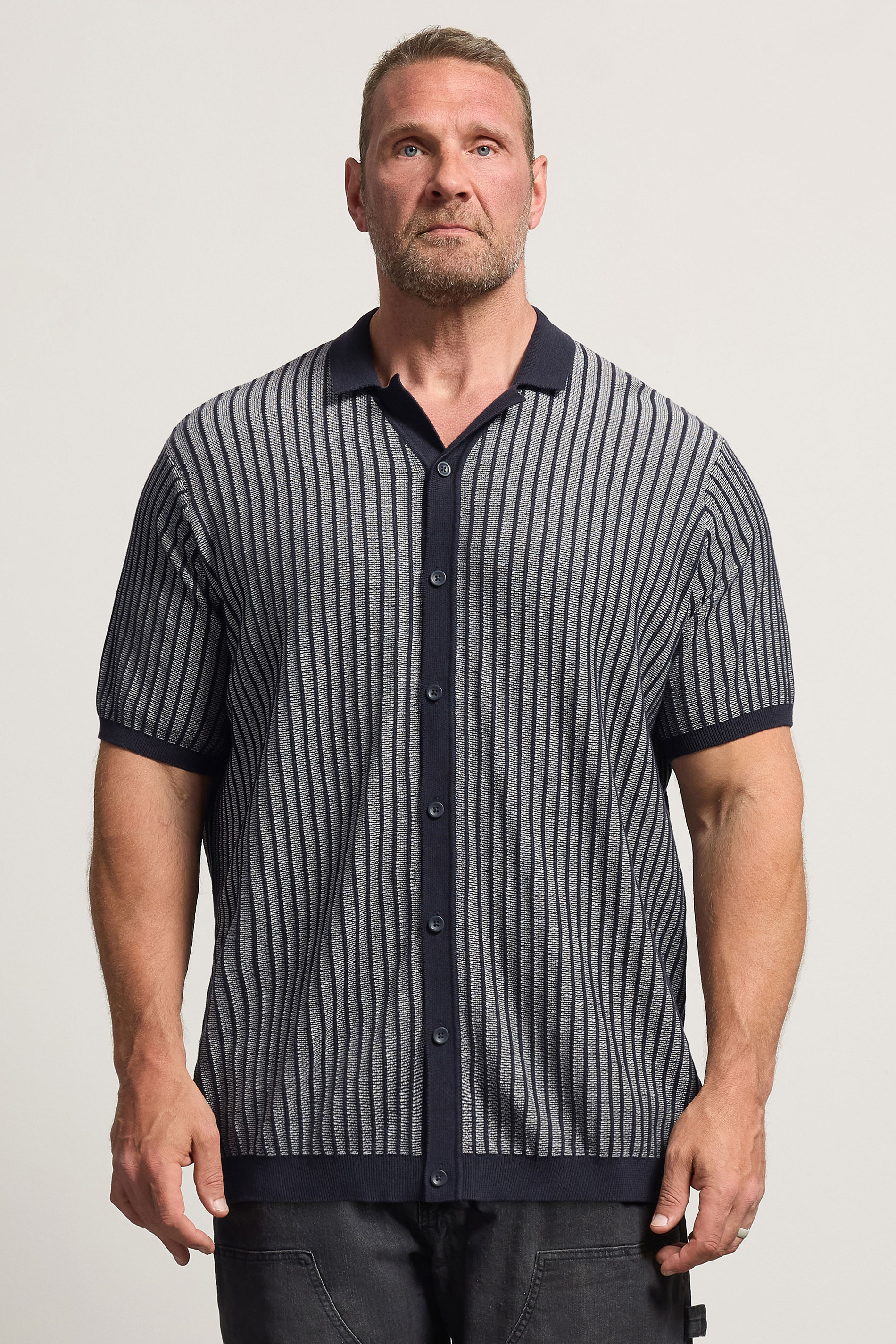 BadRhino Big & Tall Navy Blue Knitted Stripe Shirt | BadRhino 1