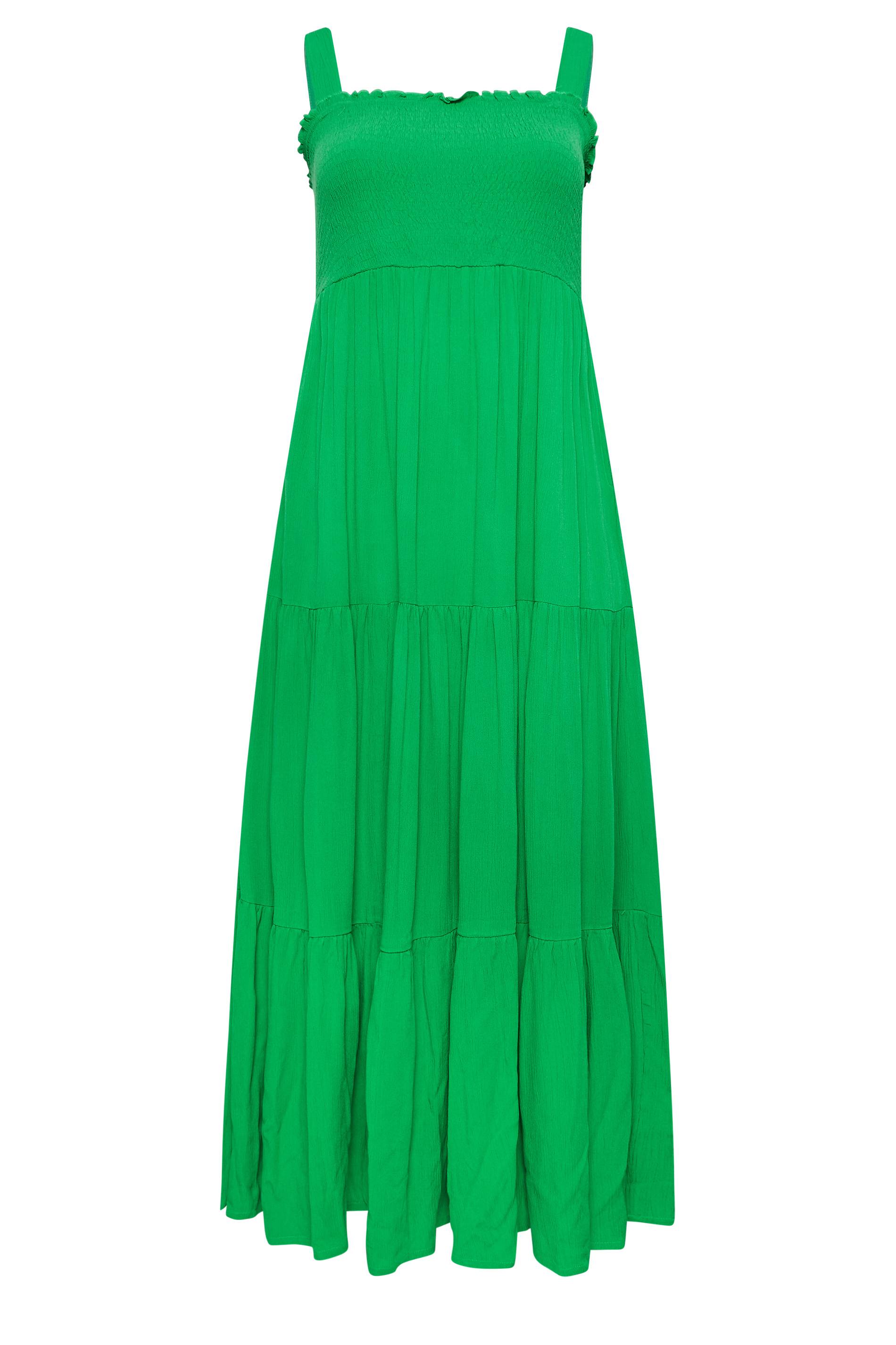YOURS Plus Size Green Shirred Strappy Sundress | Yours Clothing