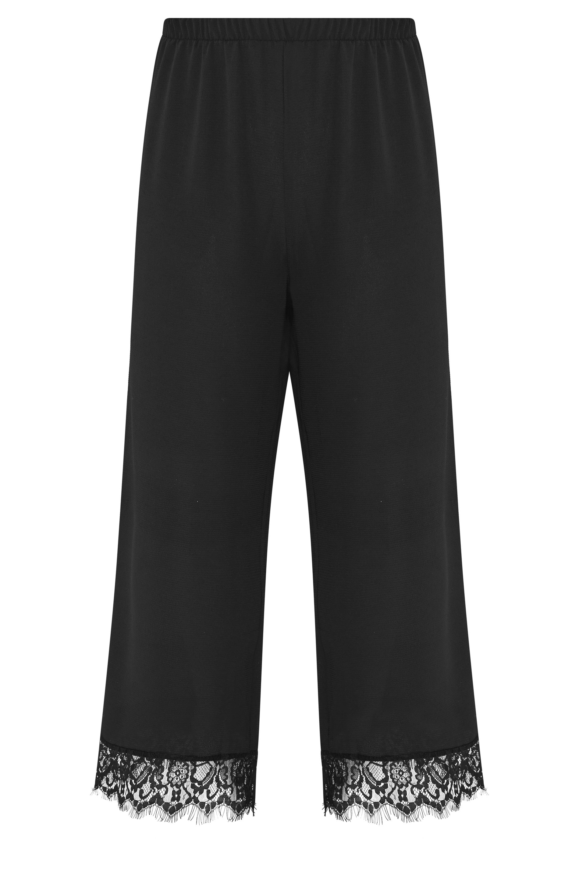 LIMITED COLLECTION Plus Size Black Lace Hem Wide Leg Trousers | Yours Clothing 5