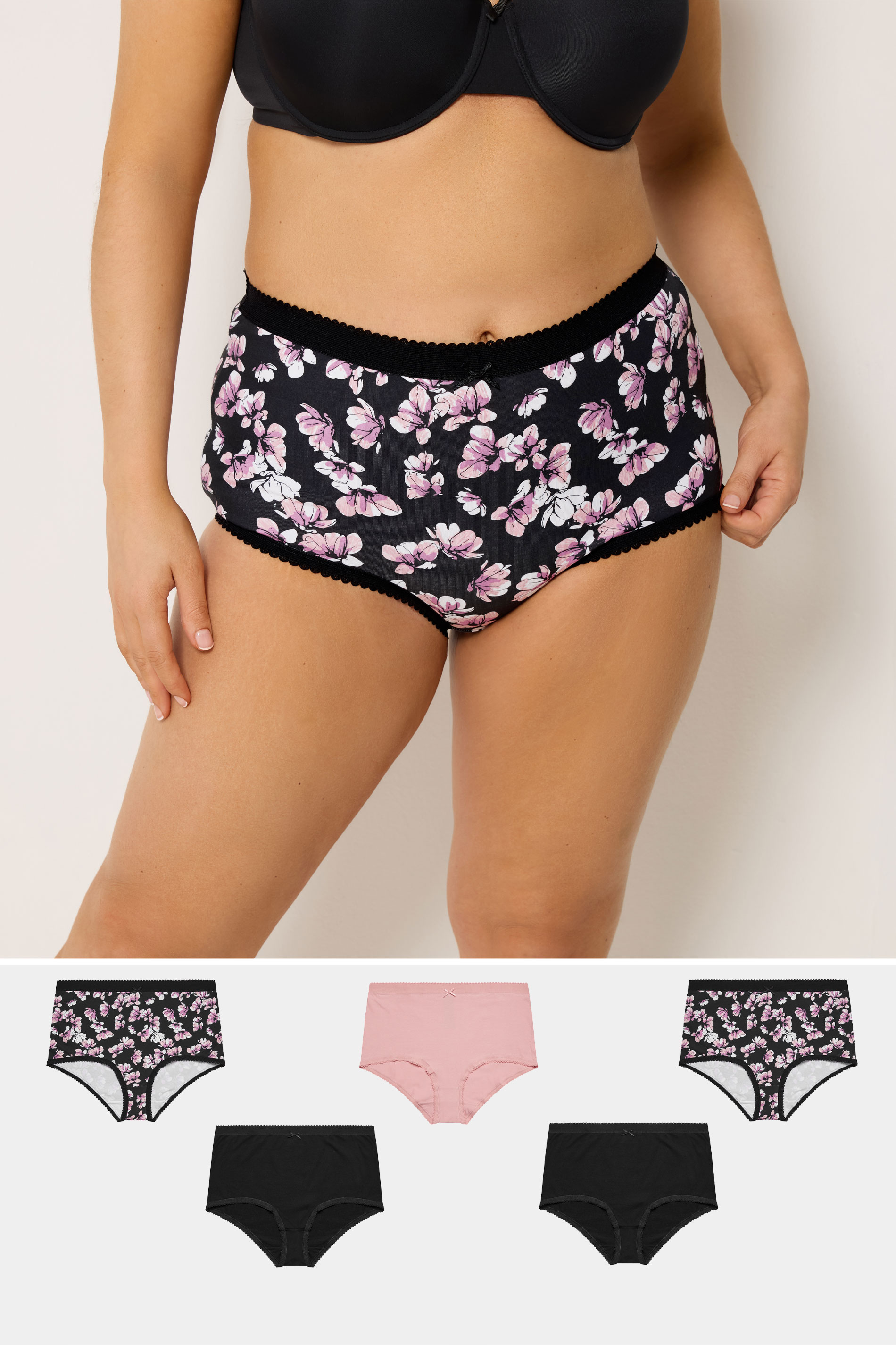 YOURSET 5 PACK Plus Size Pink Inky Floral Full Briefs | Yours Clothing 1