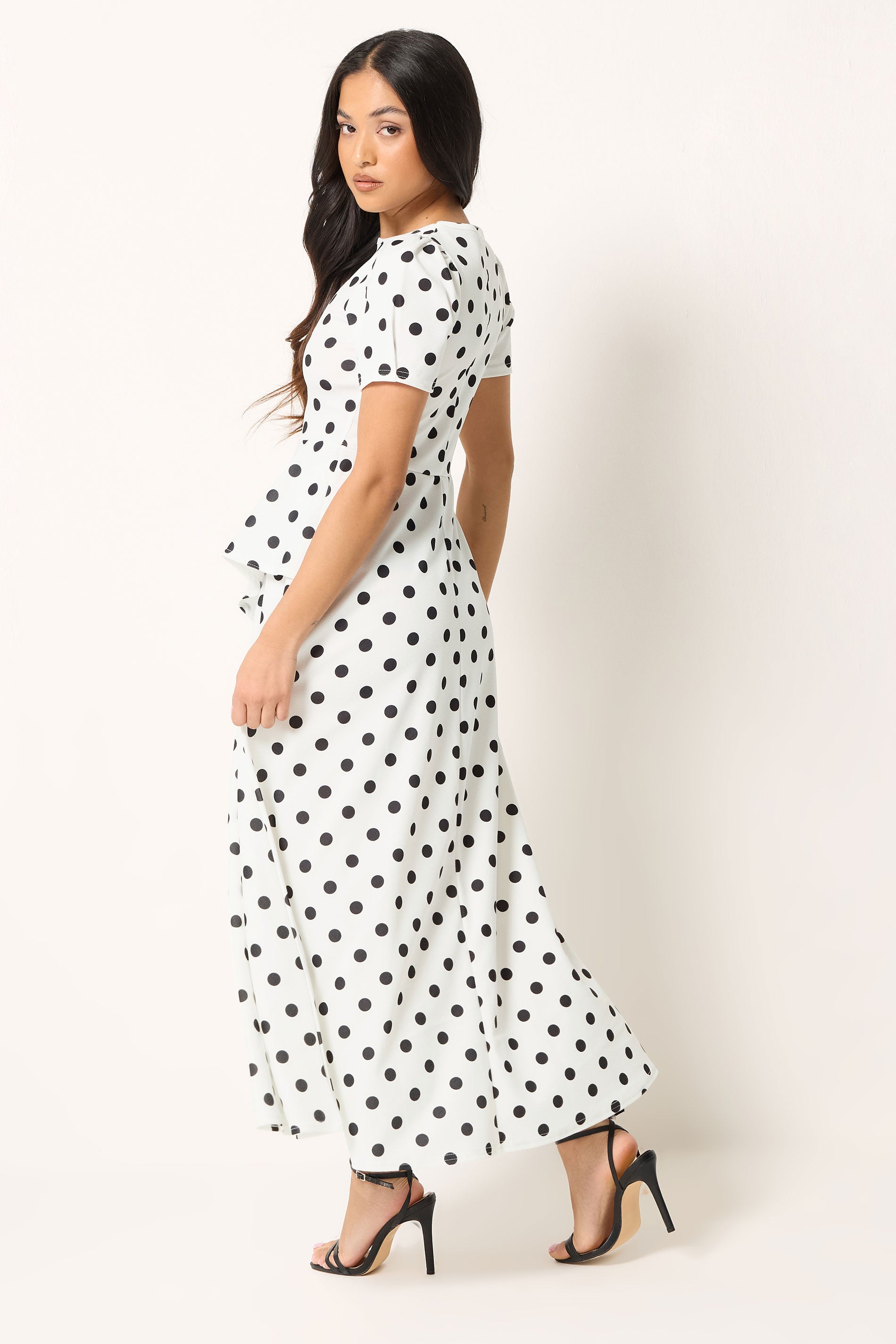PixieGirl Petite Women's White Polka Dot Print Maxi Dress | PixieGirl 4