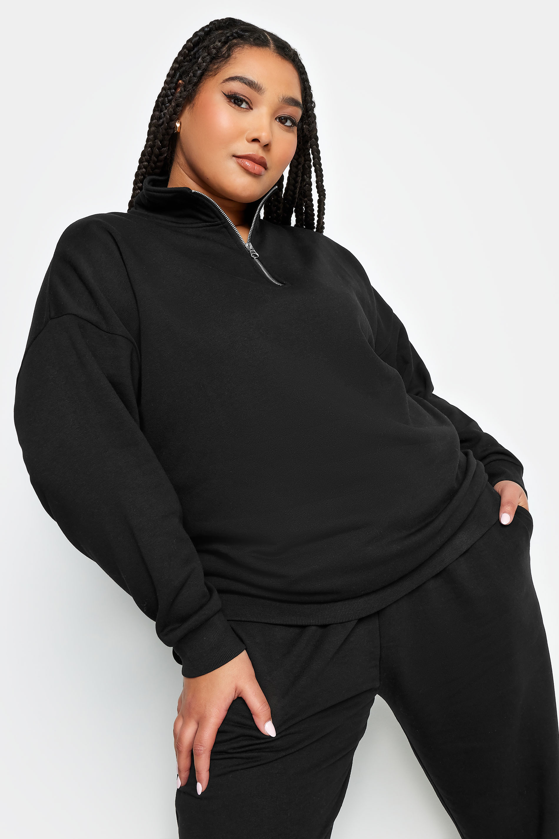 YOURS Plus Size Black Quarter Zip Sweatshirt | Yours Clothing 1