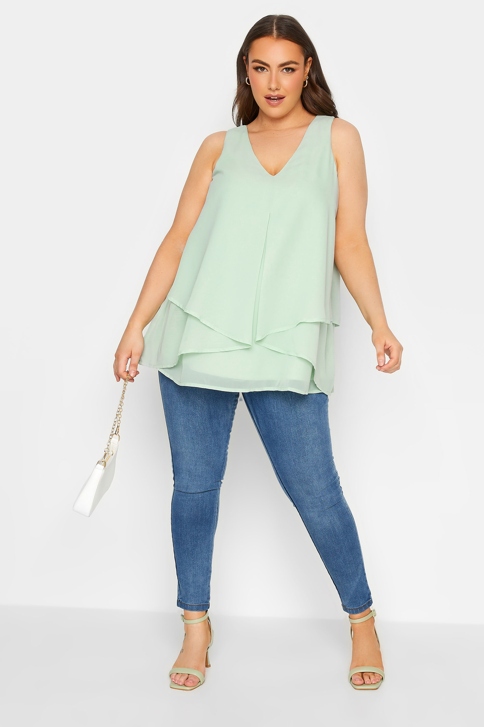 YOURS LONDON Plus Size Green Layered Vest Top | Yours Clothing 2