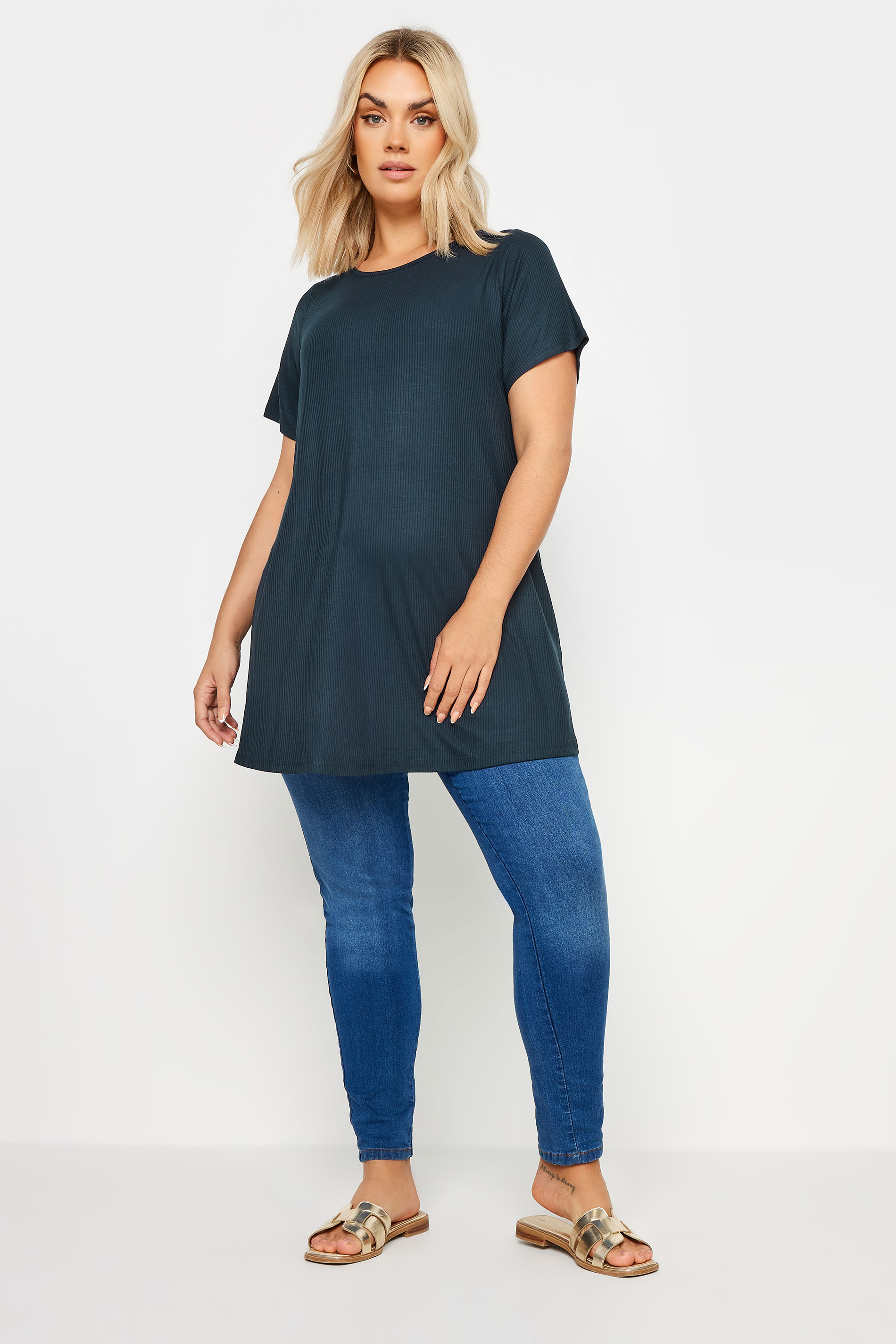 Plus Size Navy Blue Ribbed Swing Top | Yours Clothing 2
