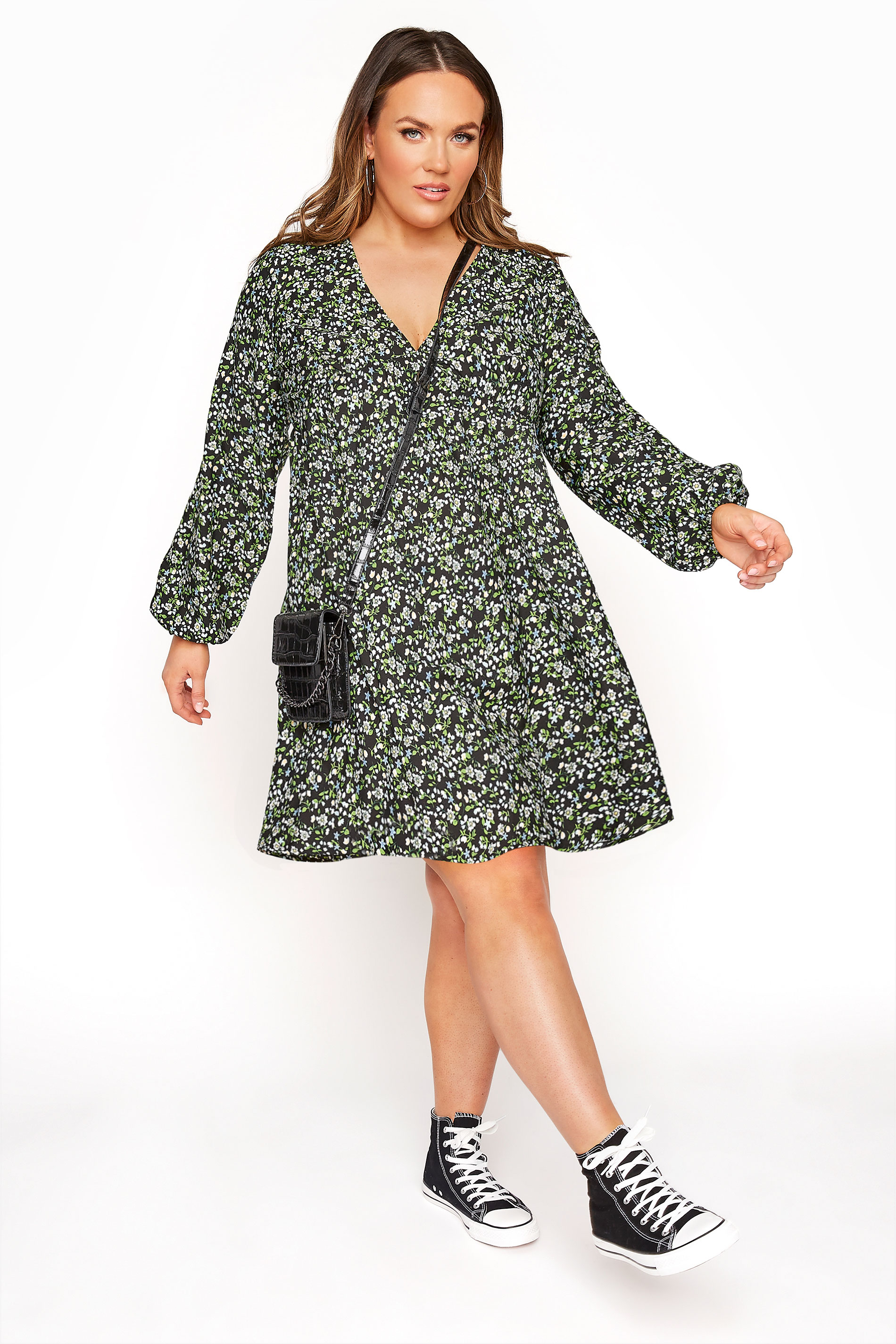 LIMITED COLLECTION Black & Green Ditsy Tea Dress