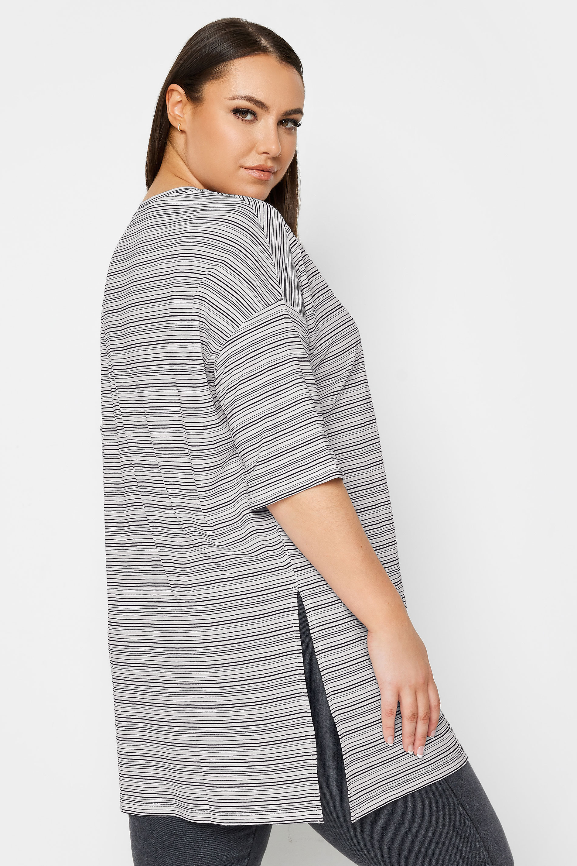 YOURS Curve White Stripe Oversized Top | Yours Clothing 3