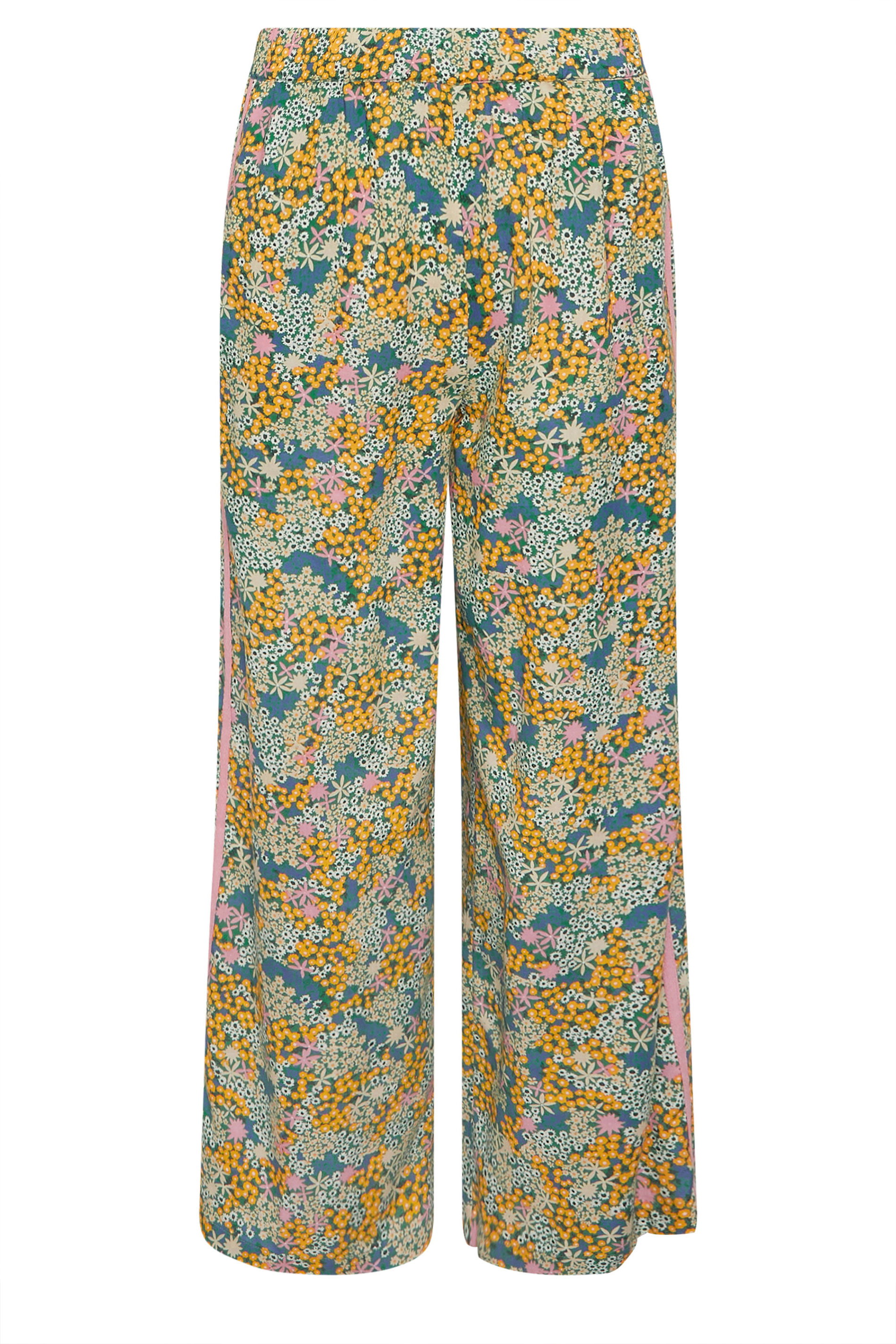 PixieGirl Petite Women's Pink Ditsy Floral Side Stripe Wide Leg Trousers | PixieGirl 7
