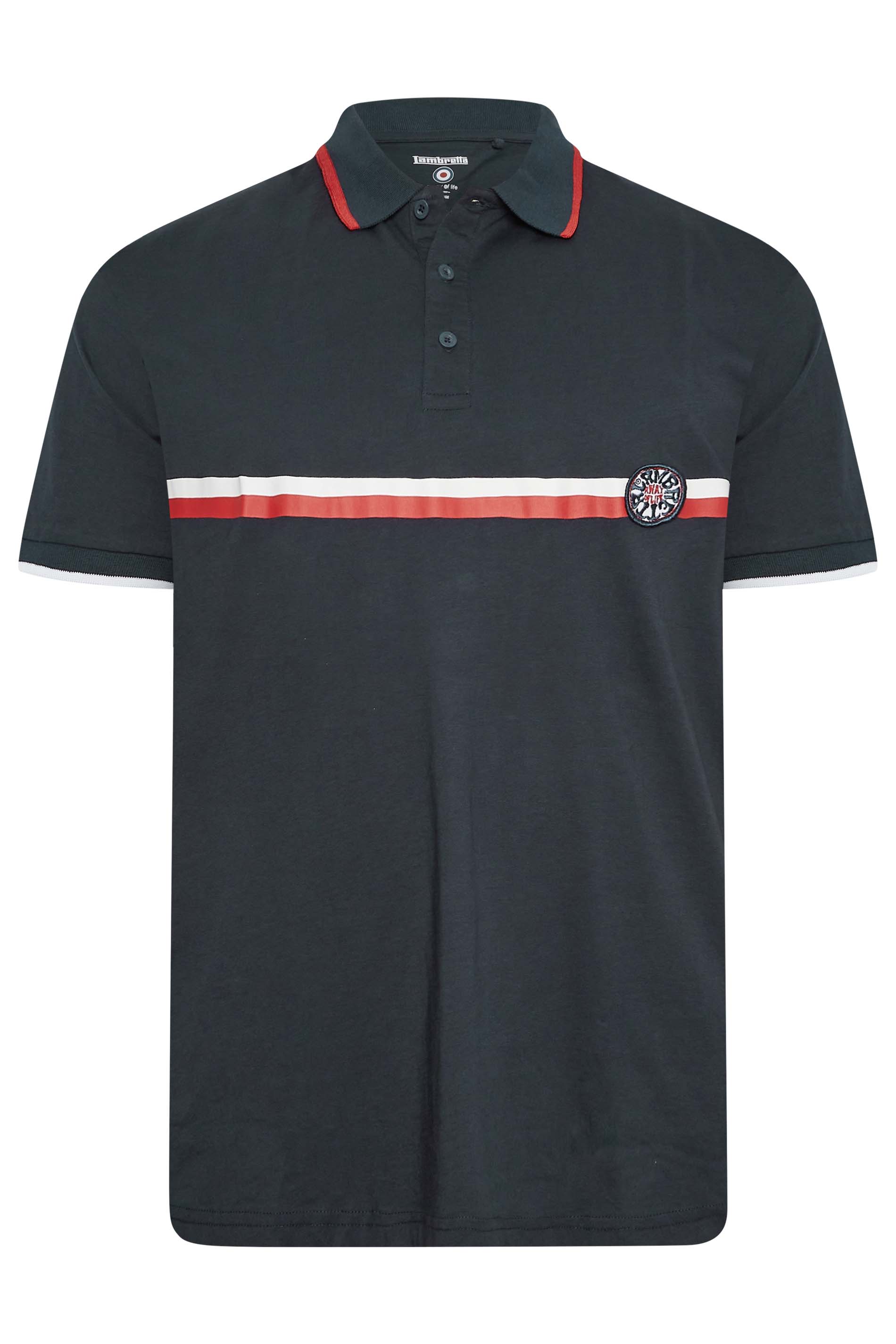LAMBRETTA Big & Tall Plus Size Navy Blue Stripe Polo Shirt | BadRhino  3