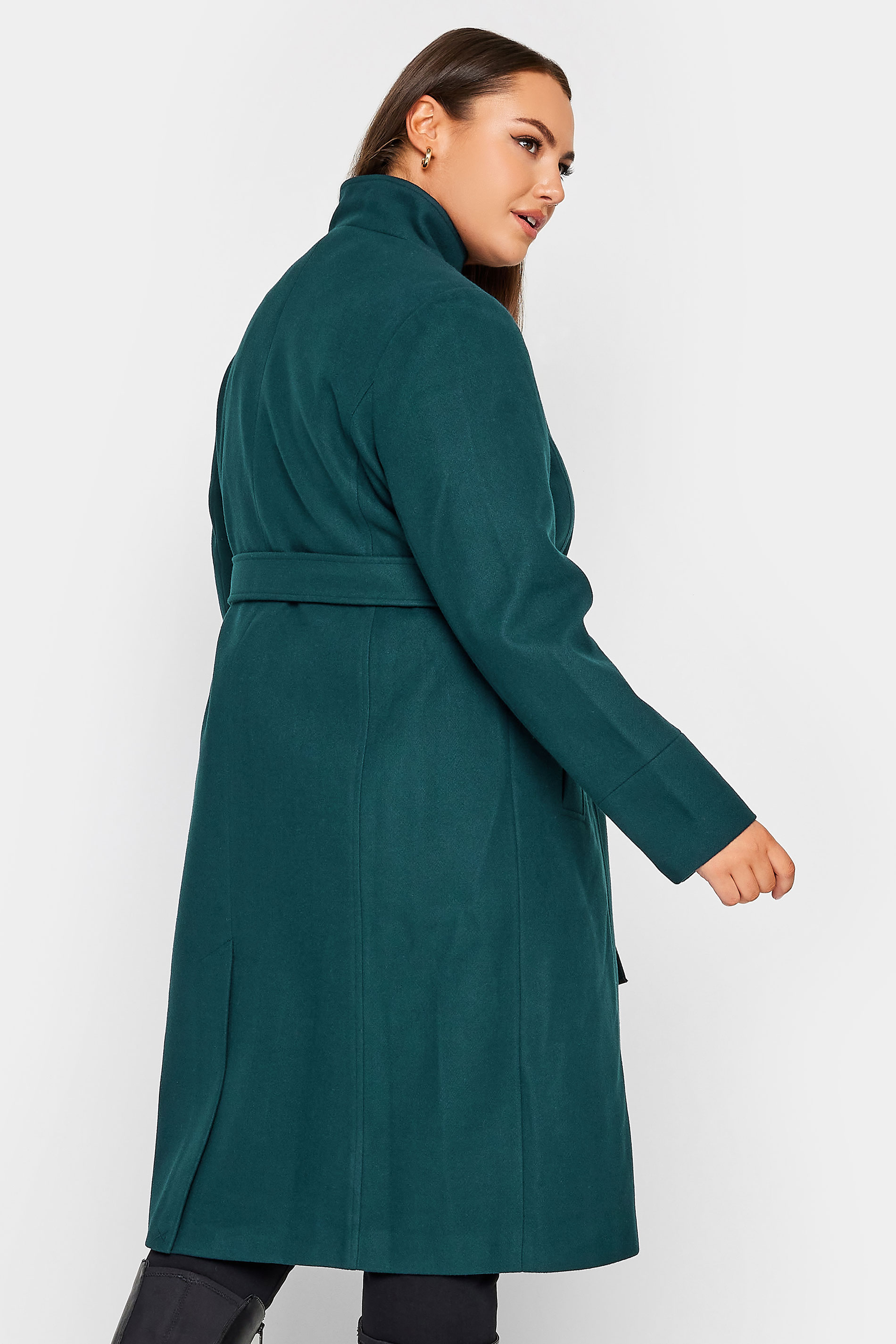 YOURS Curve Plus Size Dark Green Belted Military Coat | Yours Clothing  3
