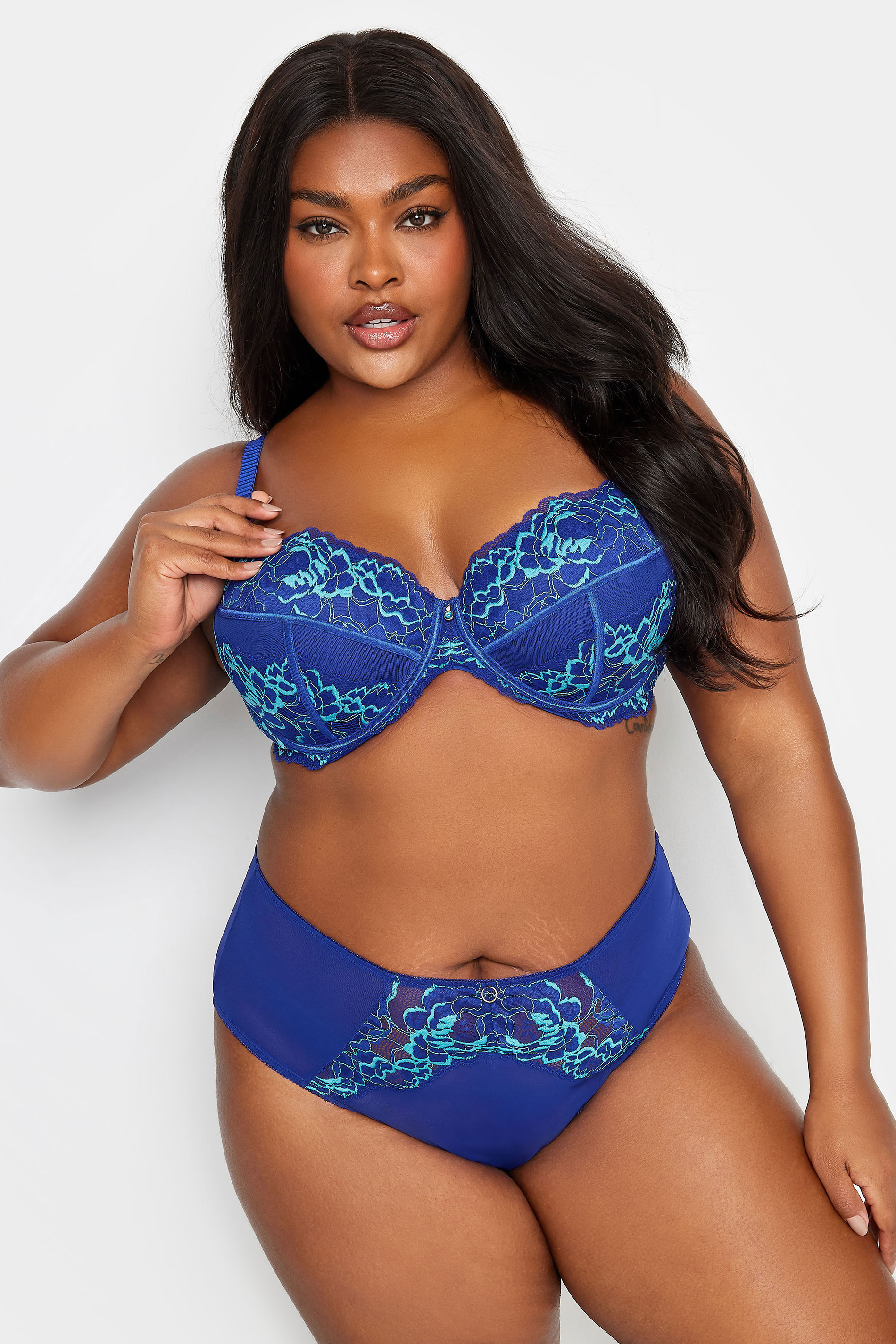 YOURS Plus Size Navy Blue Contrast Lace Detail Padded Bra | Yours Clothing 3
