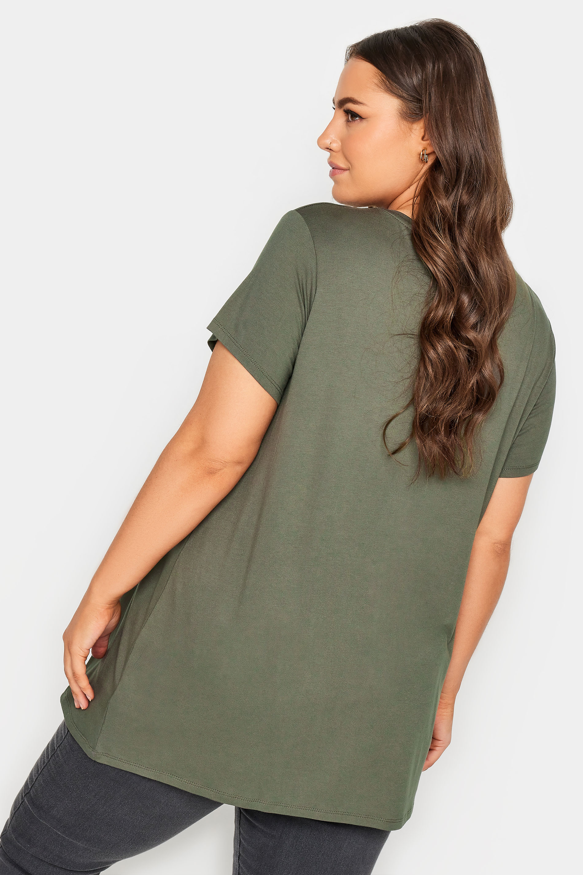 YOURS Plus Size Khaki Green Glitter Heart Print T-Shirt | Yours Clothing  3