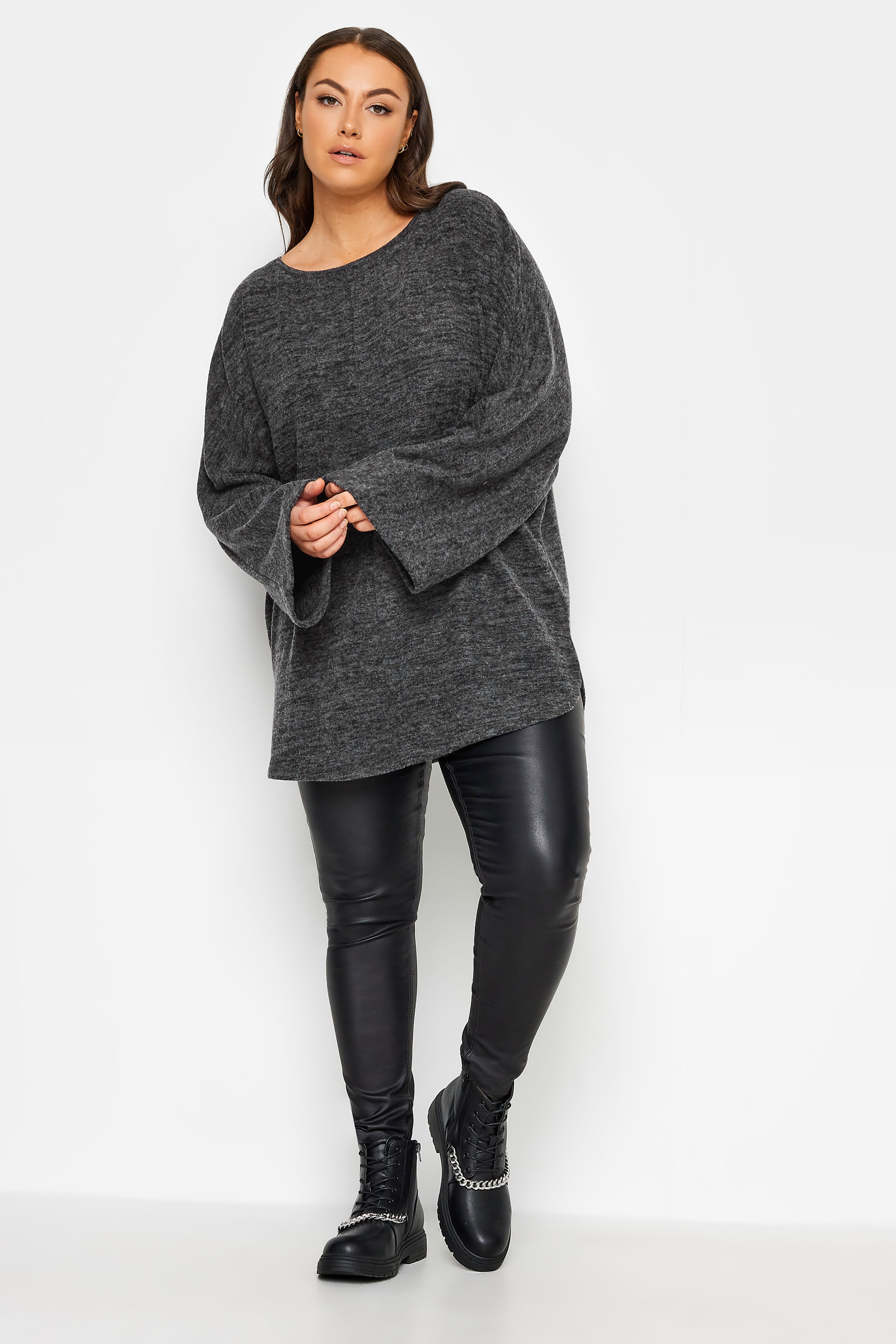 YOURS LUXURY Plus Size Charcoal Grey Batwing Sleeve Jumper | Yours Clothing 2