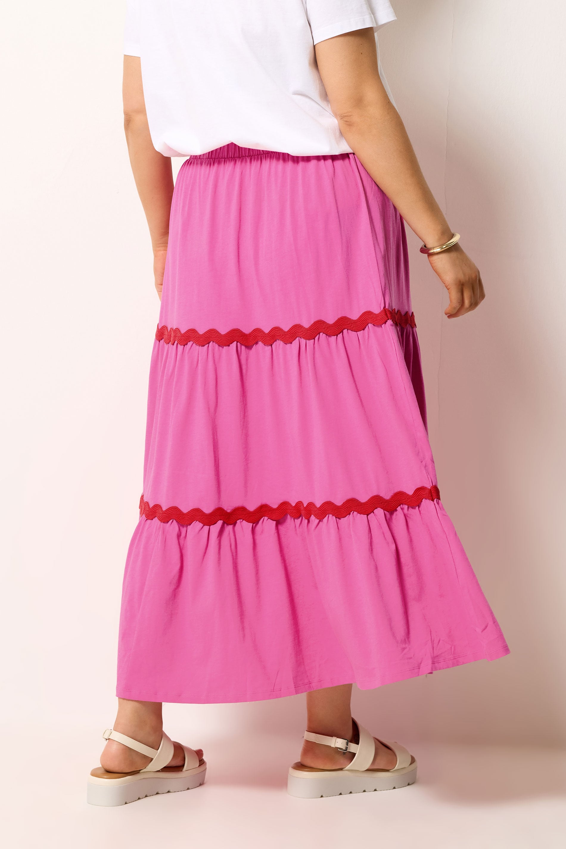 YOURS Plus Size Pink Contrast Swirl Maxi Skirt | Yours Clothing 2