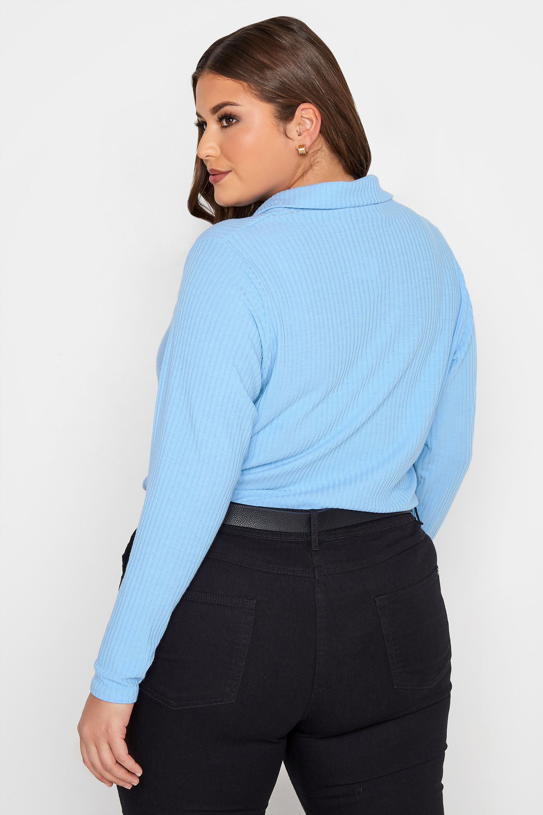 LIMITED COLLECTION Plus Size Blue Ribbed Rugby Collar Bodysuit | Yours Clothing 3