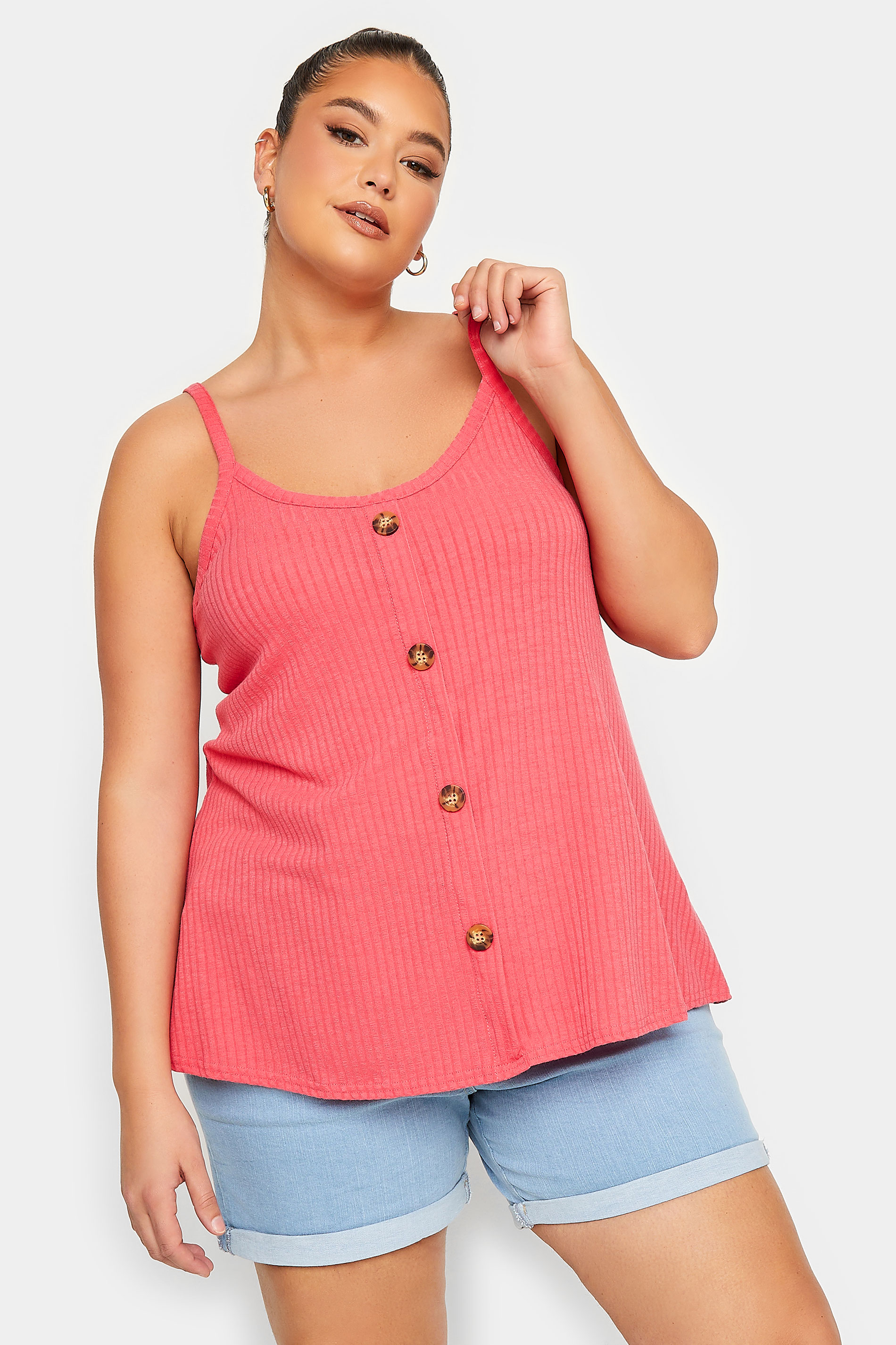 LIMITED COLLECTION Plus Size Hot Pink Button Down Cami Top | Yours Clothing  1