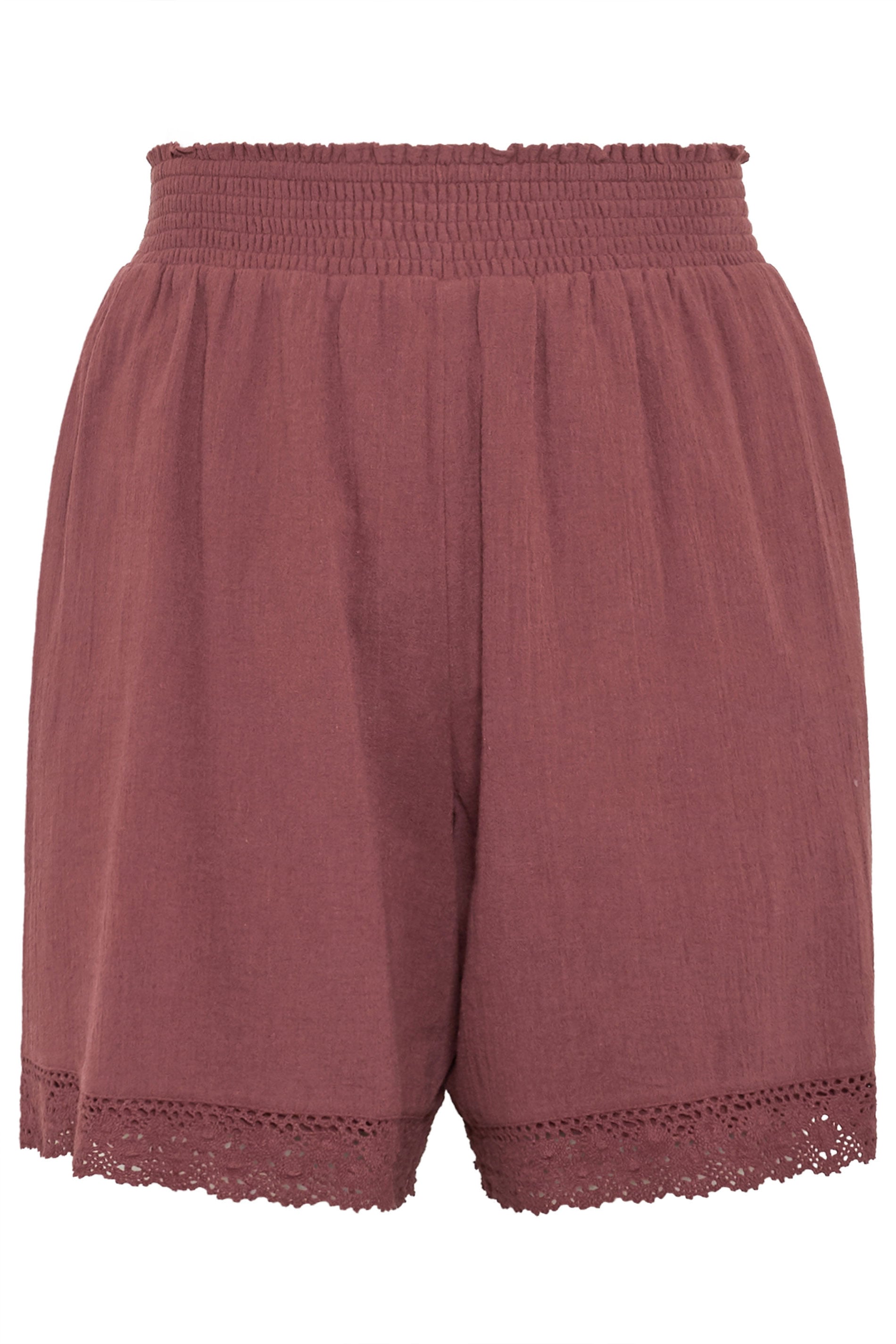 YOURS Plus Size Pink Crochet Shirred Shorts | Yours Clothing 5