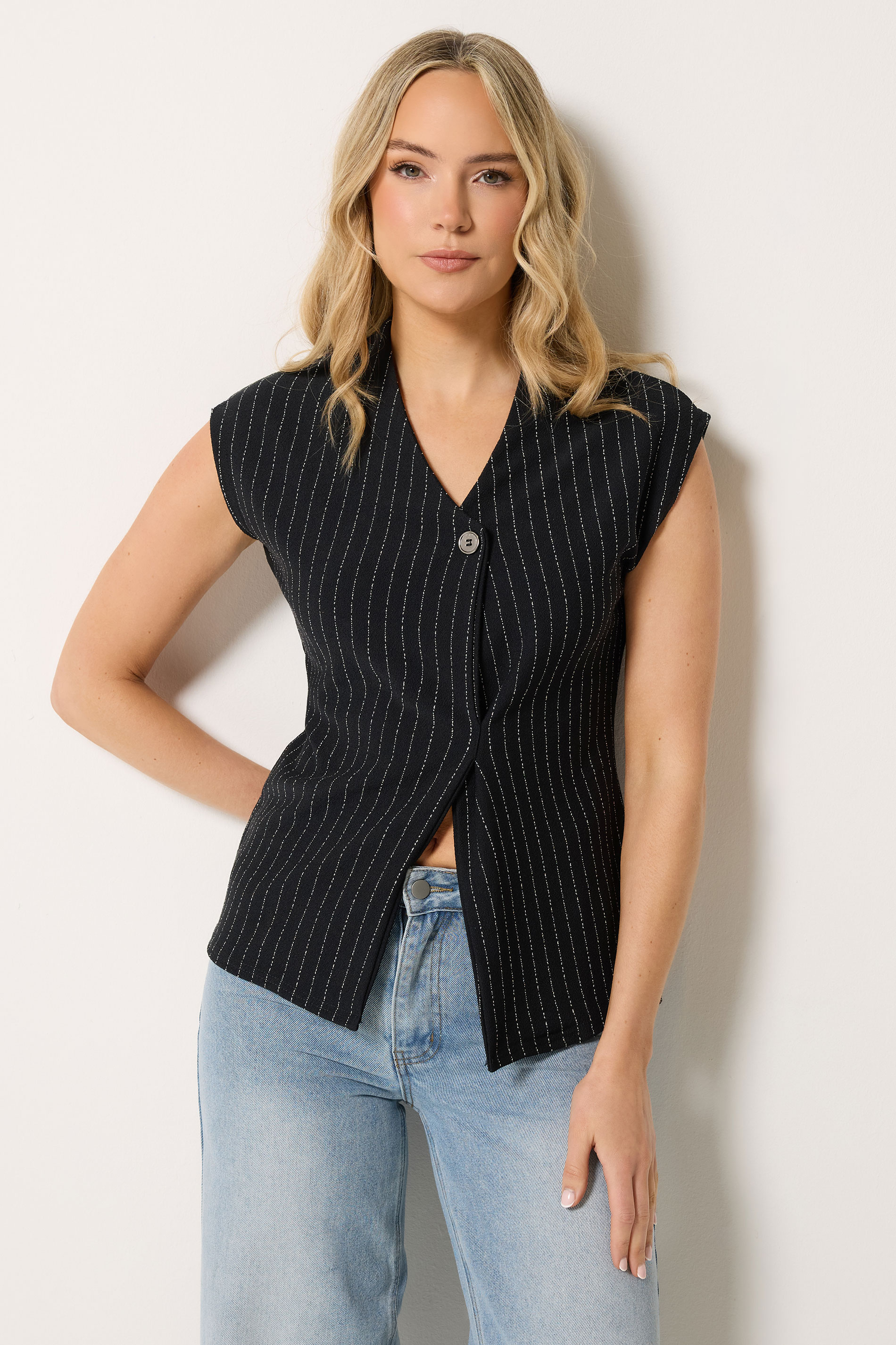 LTS Tall Women's Black Pinstripe Button Top | Long Tall Sally 3