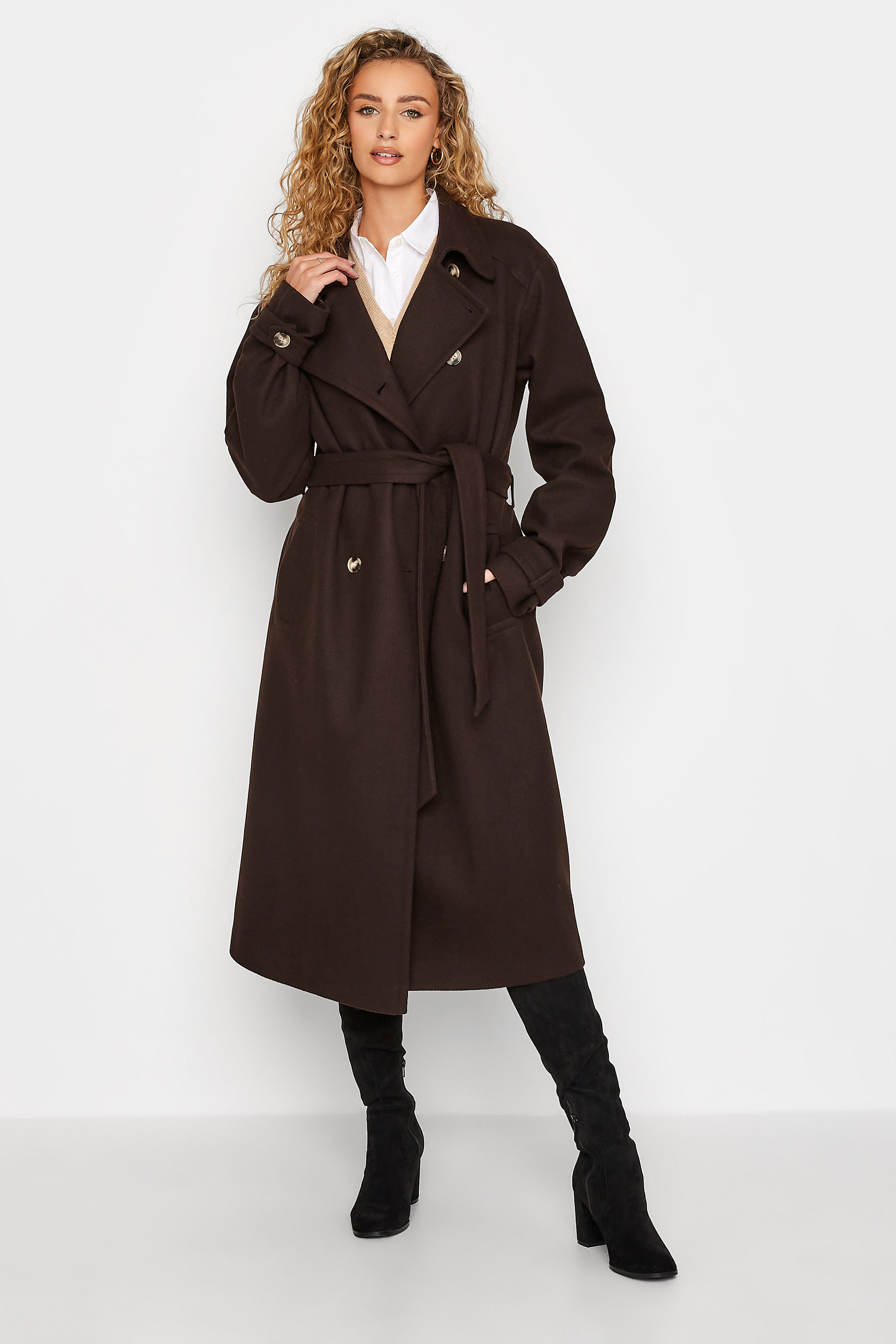 LTS Tall Chocolate Brown Formal Trench Coat 1