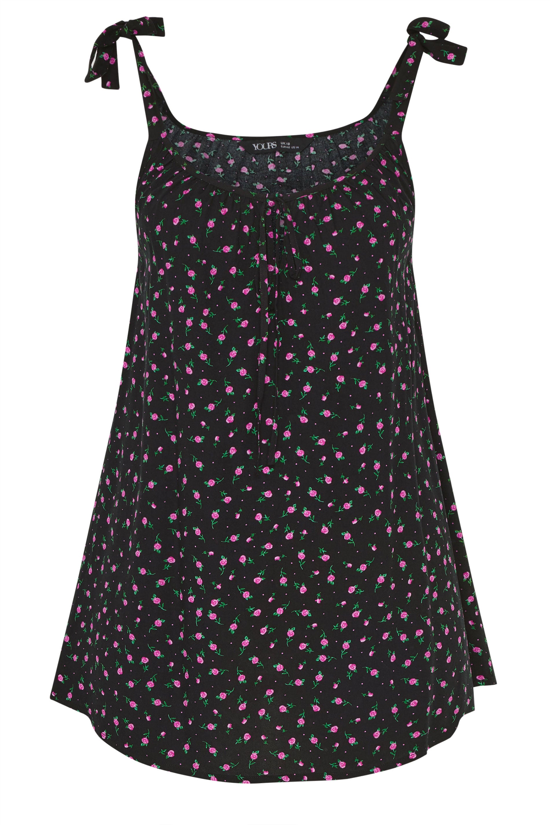 YOURS Plus Size Black Ditsy Floral Vest Top | Yours Clothing 5