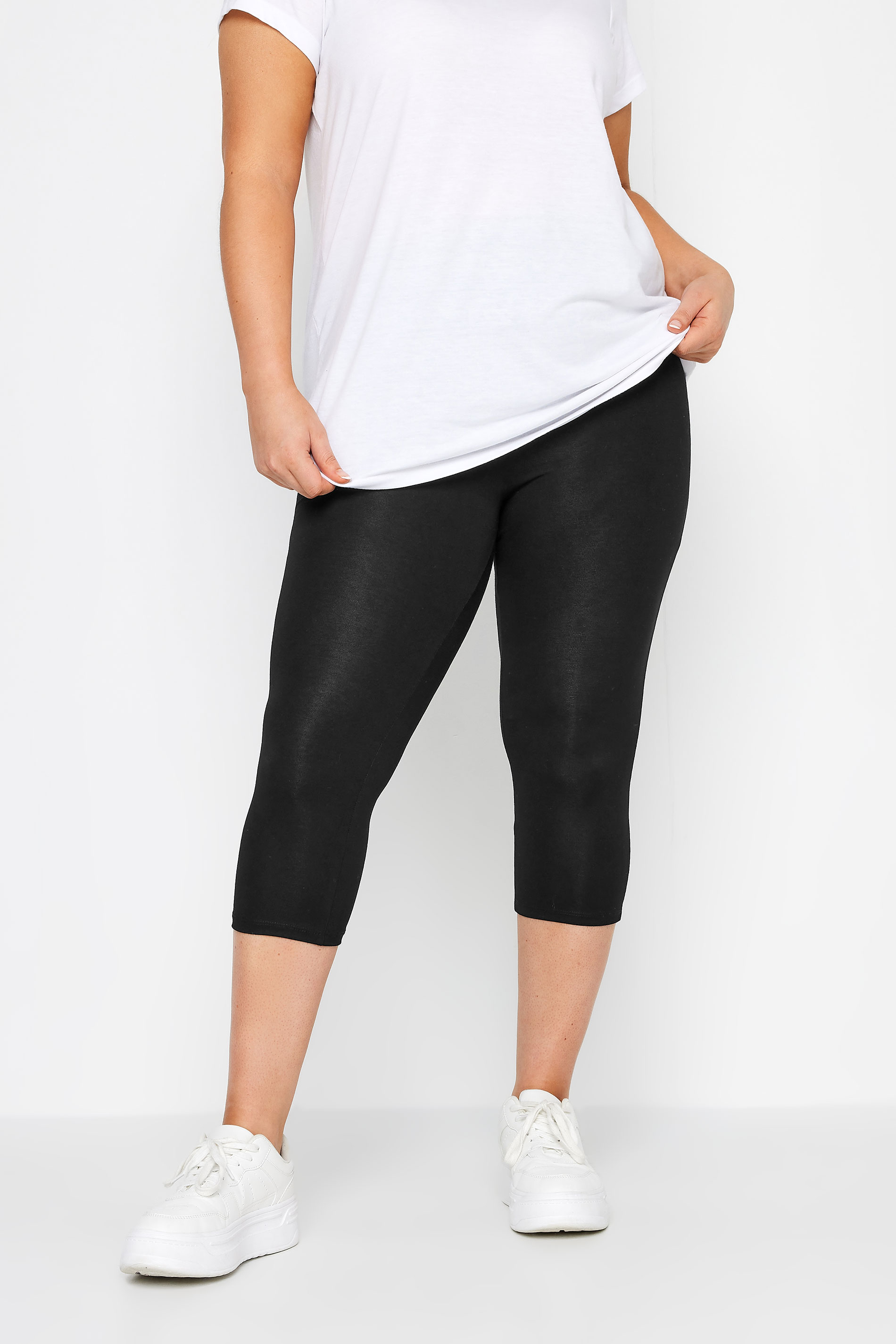 Plus Size Black TUMMY CONTROL Soft Touch Cropped Leggings | Yours Clothing 3
